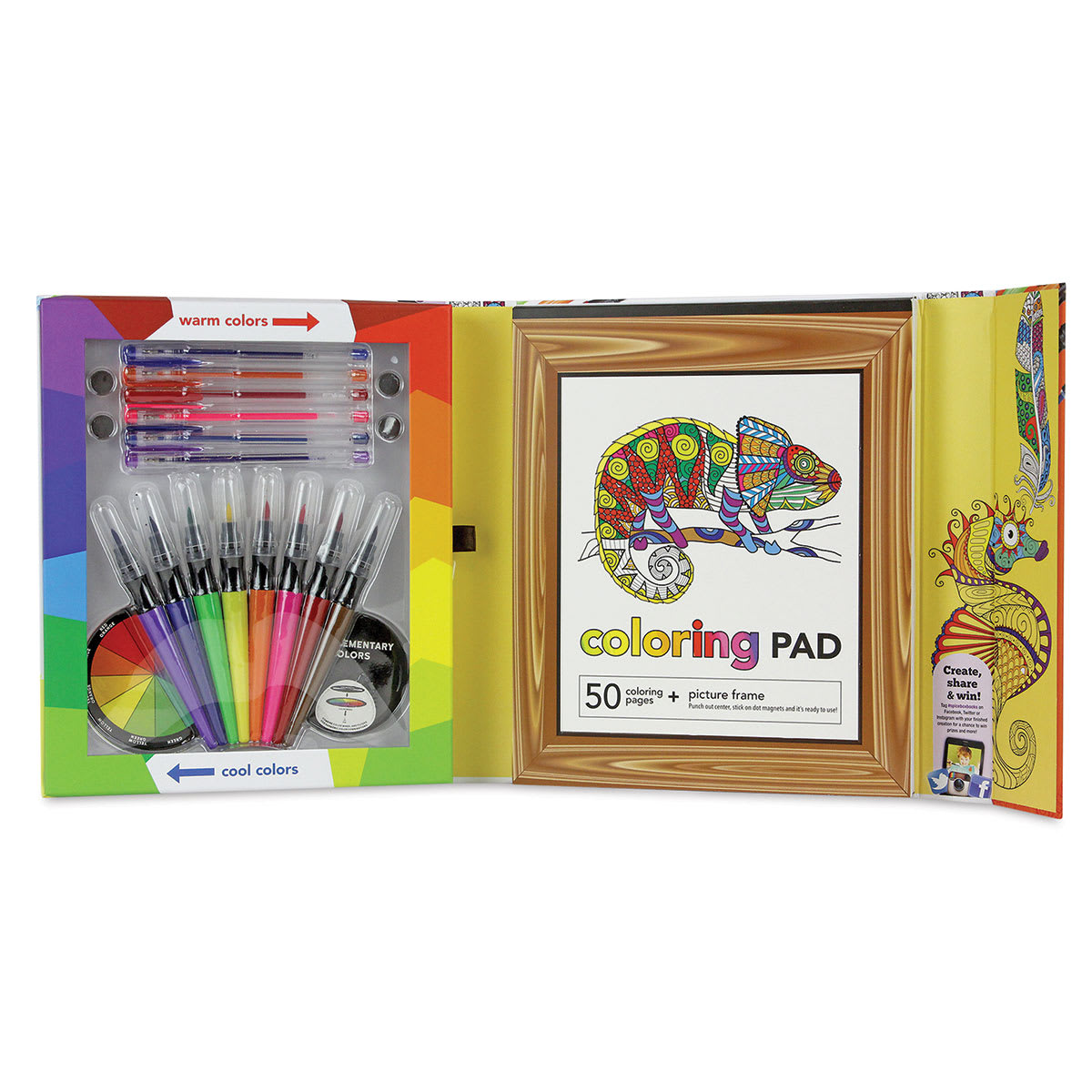SpiceBox Creative Coloring Kit - Open showing markers and Coloring pad