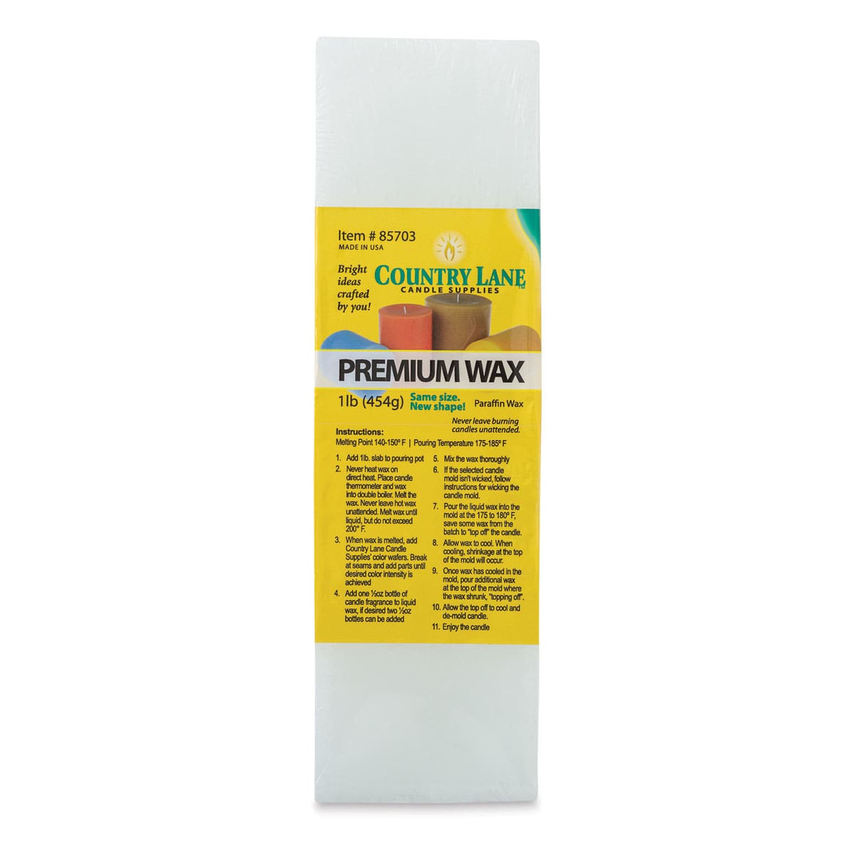 Country Lane Premium Paraffin Wax - Front view of 1 lb block