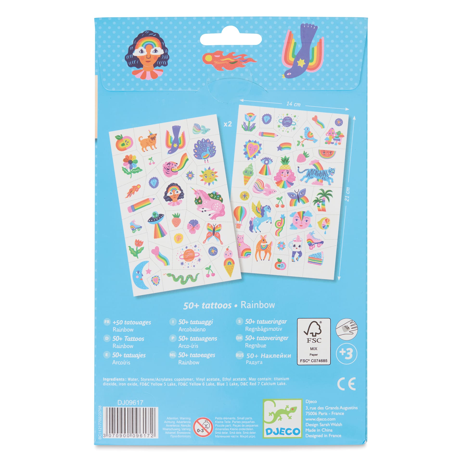 Djeco Temporary Tattoos - Rainbow back of packaging