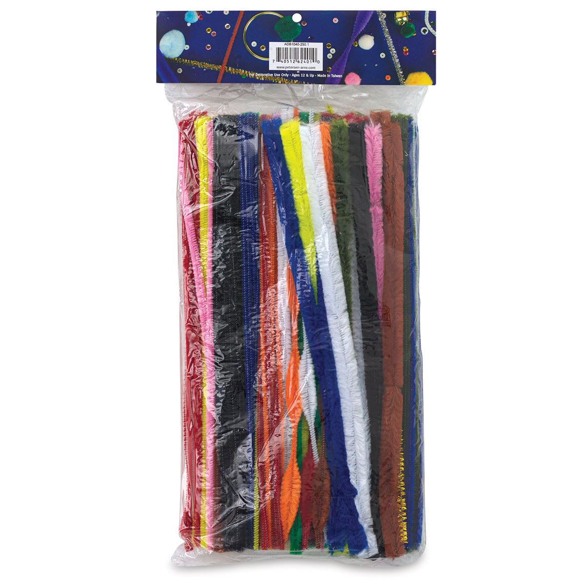 PA Essentials Chenille Stem Super Pack - 12", Assorted Colors, Package of 250, Back of Package