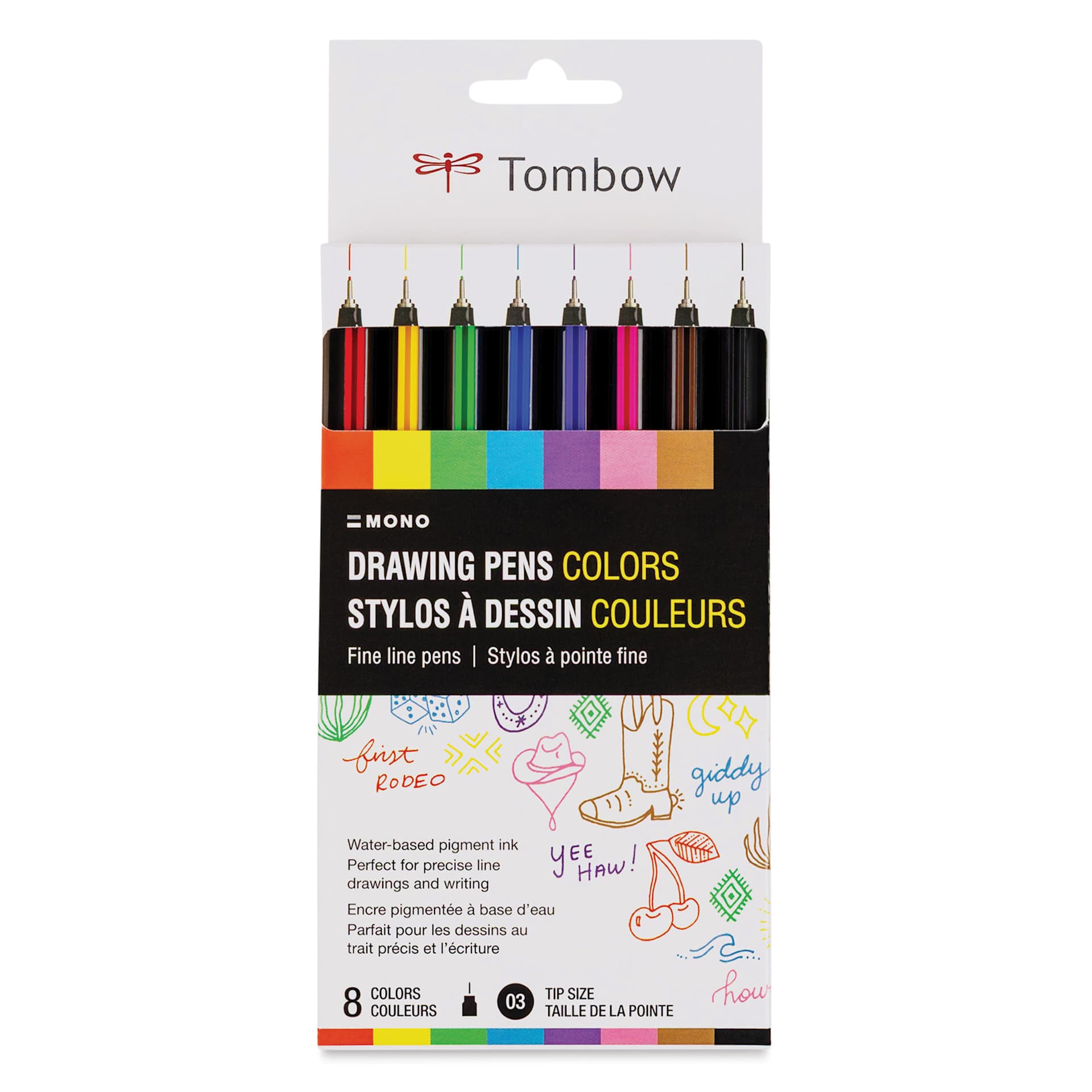 Tombow Mono Drawing Pen - Set of 8, 03, Assorted Colors, front of the packaging