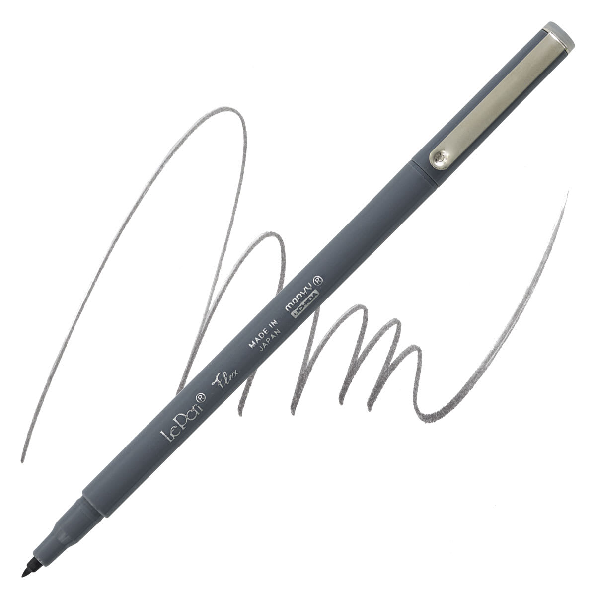 Marvy Uchida LePen Flex Marker - Dark Grey marker and swatch