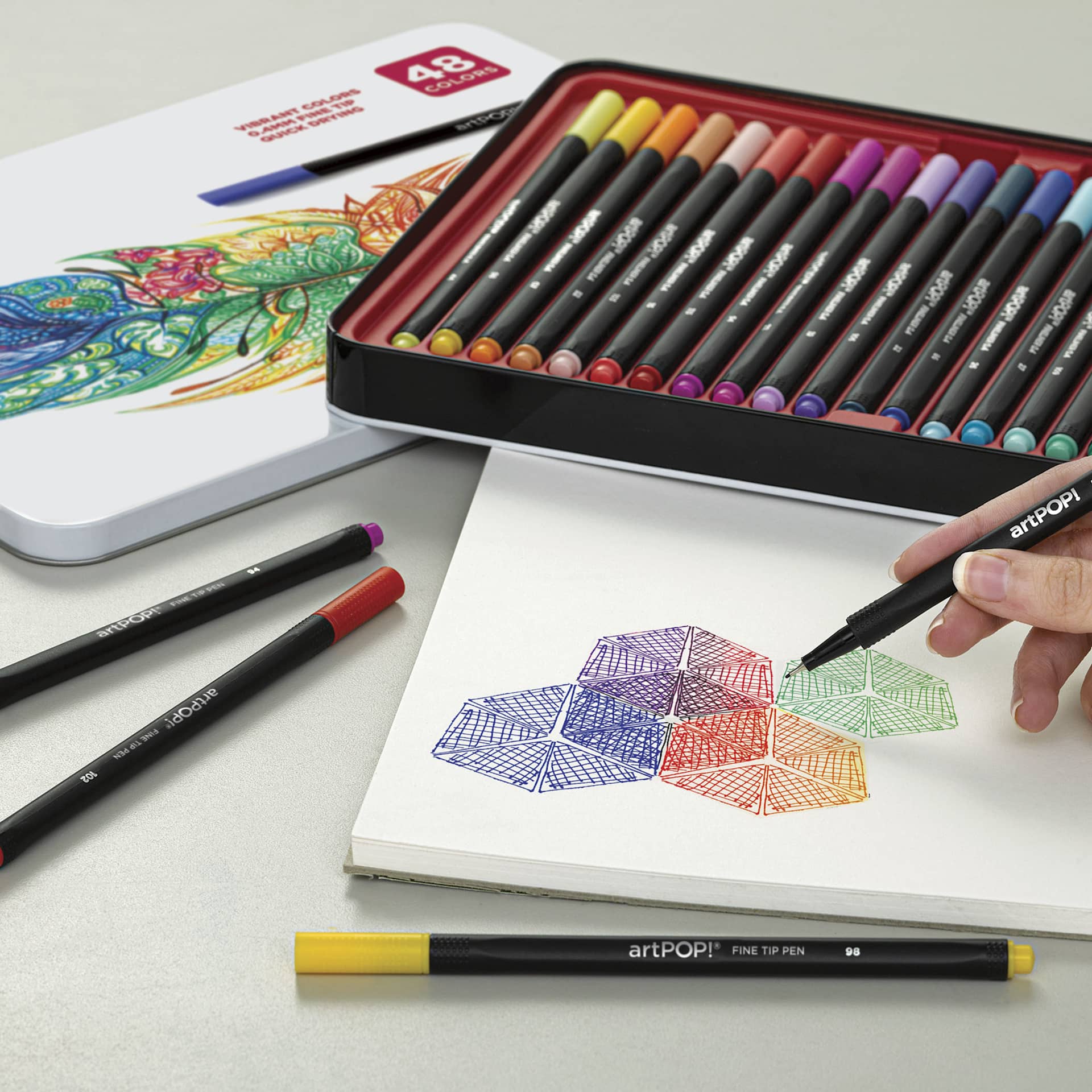 artPOP! Fine Tip Pens - Set of 48, geometric drawing with fine tip pens