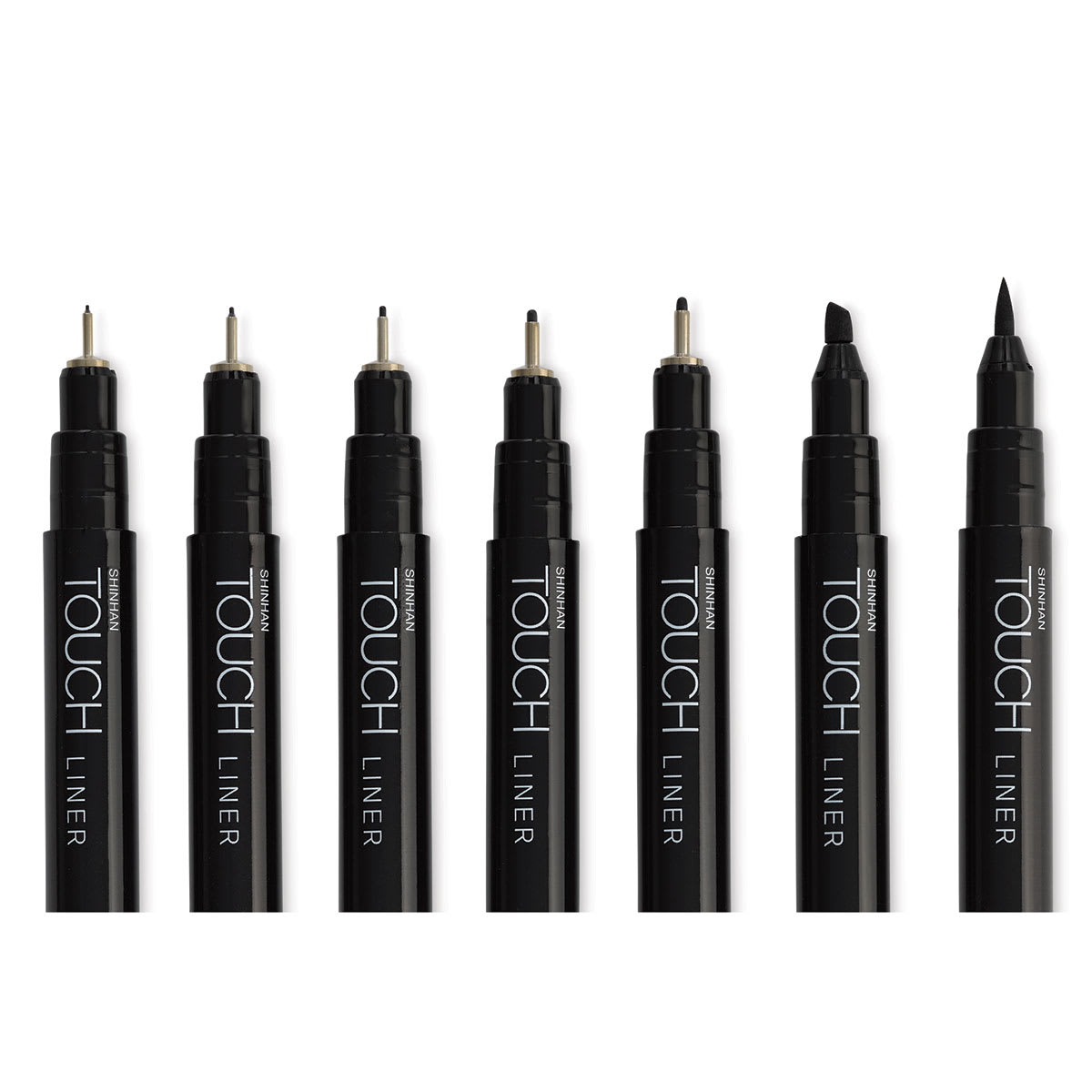 Shinhan Touch Liner Pens - Black, Set of 7 (close-up of pen tips)