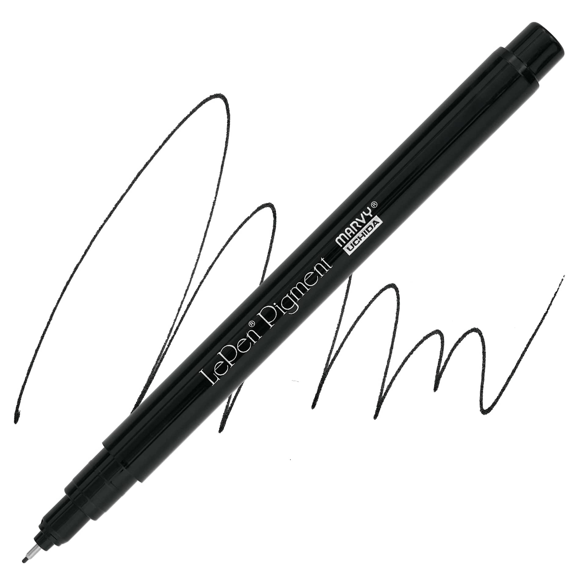Marvy Uchida LePen Pigment Pen - Black pen and swatch