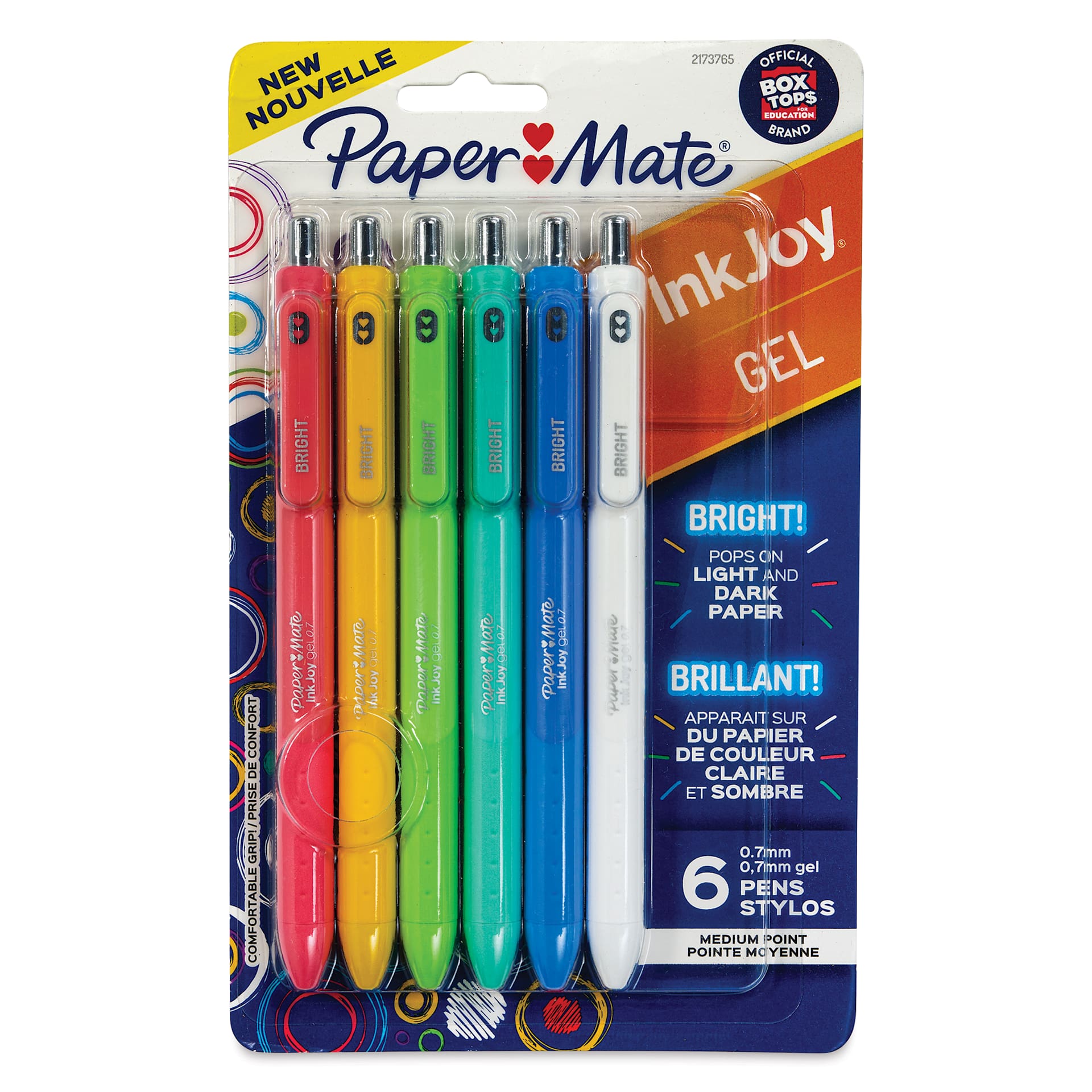 Paper Mate Inkjoy Gel Bright Pens - Assorted Colors, Set of 6, front of the packaging Paper Mate Inkjoy Gel Bright Pens - Assorted Colors, Set of 6, front of the packaging
