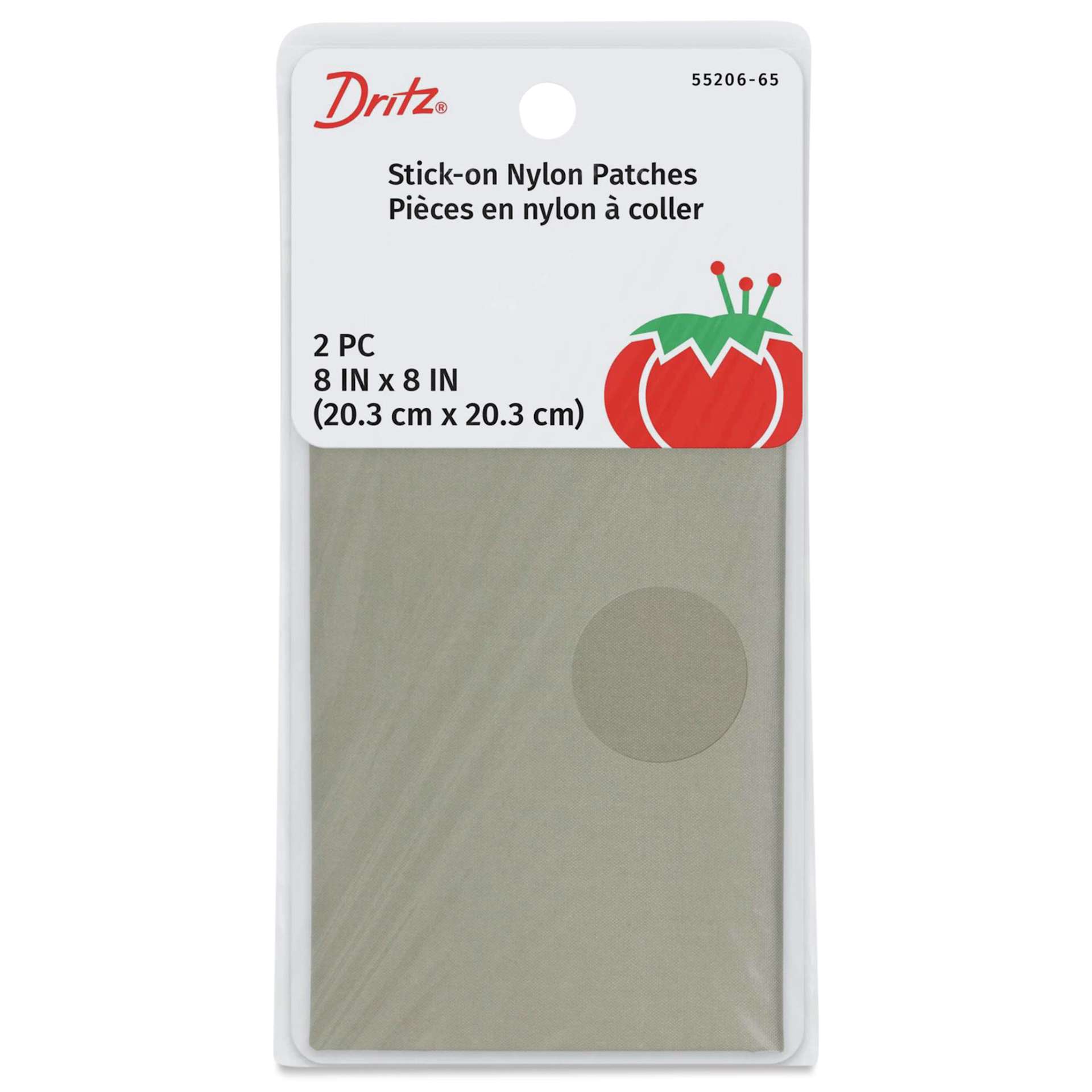Dritz Stick-On Nylon Patches - Pkg of 2, Gray, 8" x 8" front of packaging