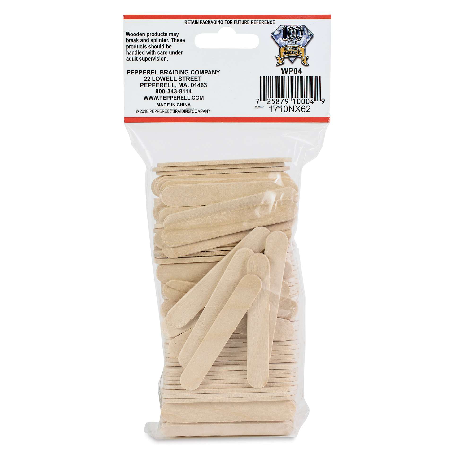 Pepperell Mini Craft Sticks - Pkg of 150, 2-1/2" x 3/8" back of packaging