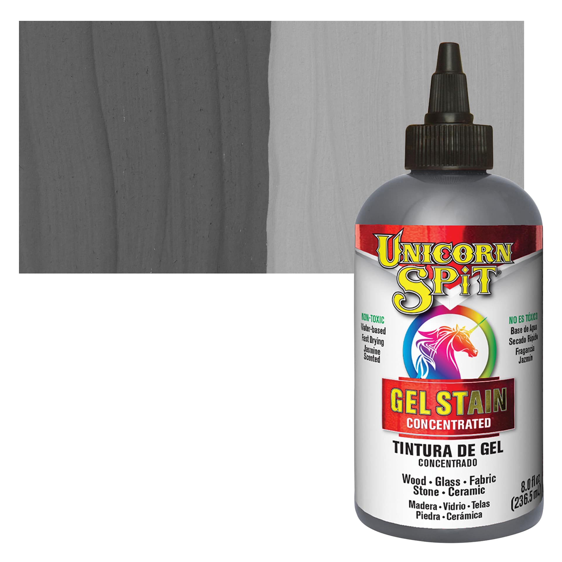 Unicorn Spit Gel Stain and Glaze - Weathered Daydream, 8 oz - Bottle and Swatch
