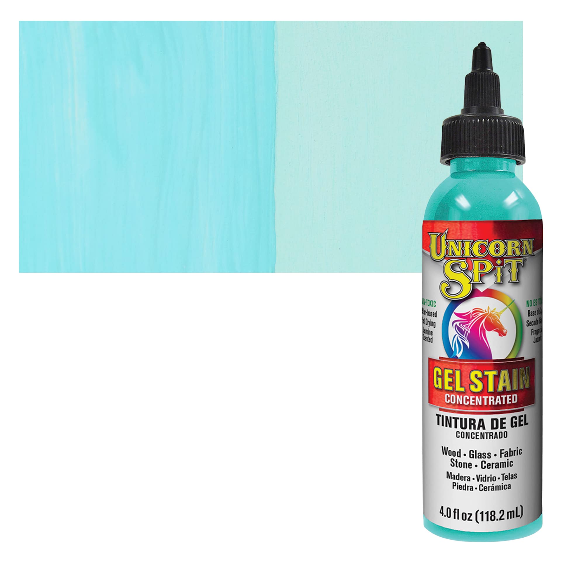 Unicorn Spit Gel Stain and Glaze - Zia, 4 oz - Bottle and Swatch