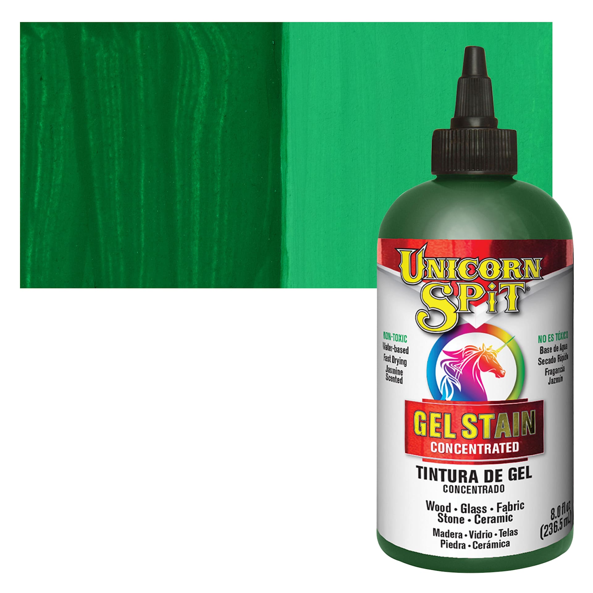 Unicorn Spit Gel Stain and Glaze - Dragon's Belly, 8 oz - Bottle and Swatch