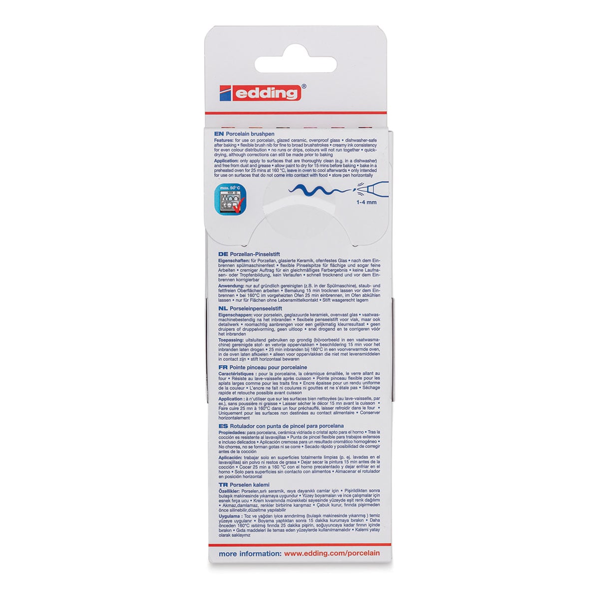 Edding 4200 Series Porcelain Brush Pens - Set of 6, Warm (back of package)