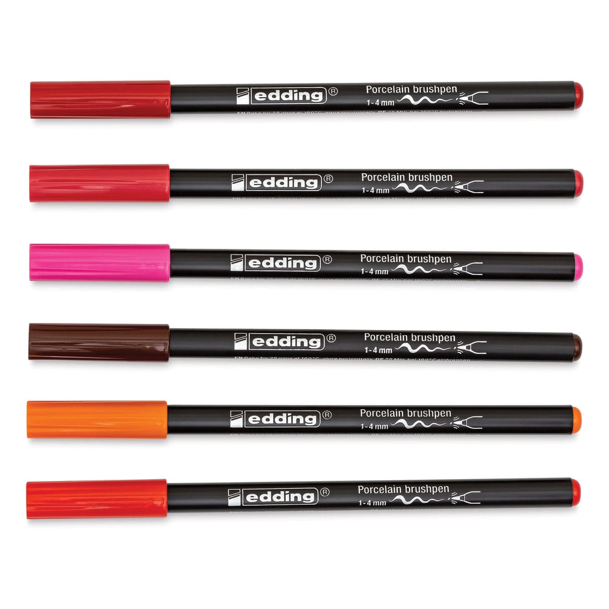 Edding 4200 Series Porcelain Brush Pens - Set of 6, Warm (Pens with caps on)