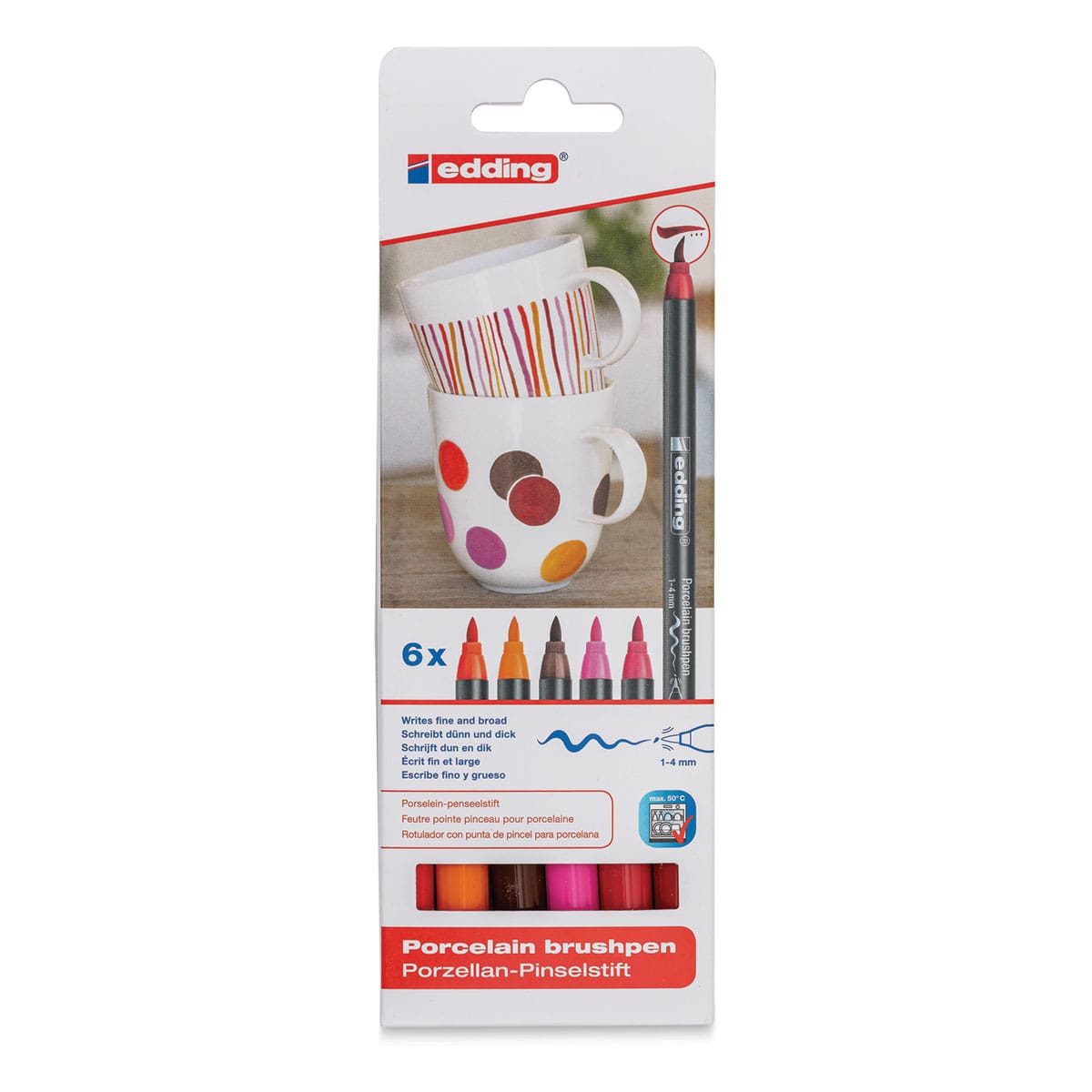 Edding 4200 Series Porcelain Brush Pens - Set of 6, Warm (Front of packaging)