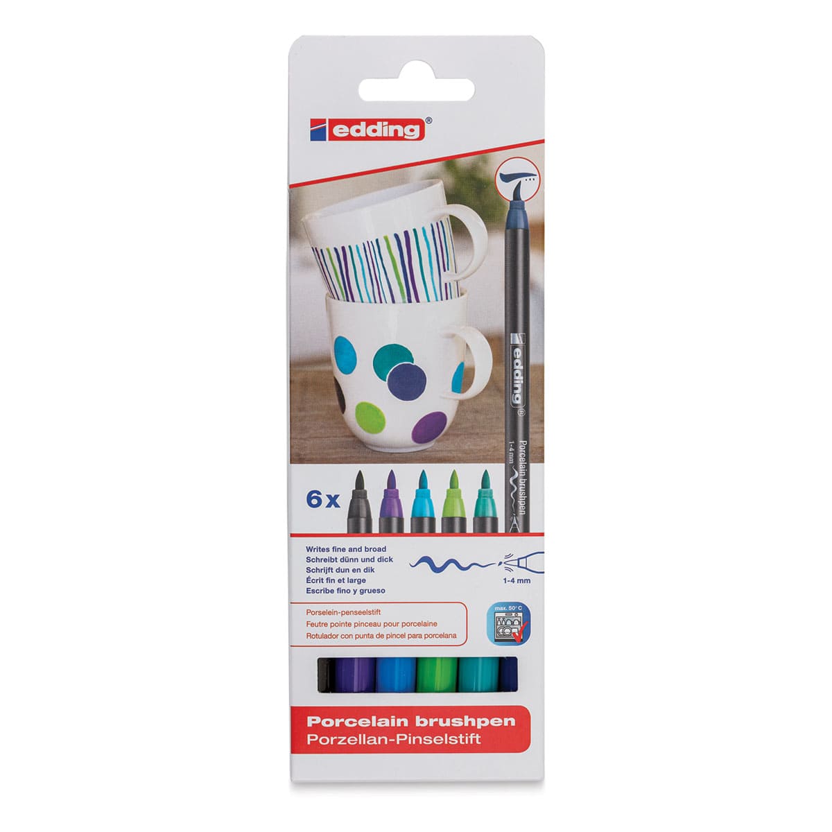 Edding 4200 Series Porcelain Brush Pens - Set of 6, Cool (Front of packaging) Edding 4200 Series Porcelain Brush Pens - Set of 6, Cool (Front of packaging)