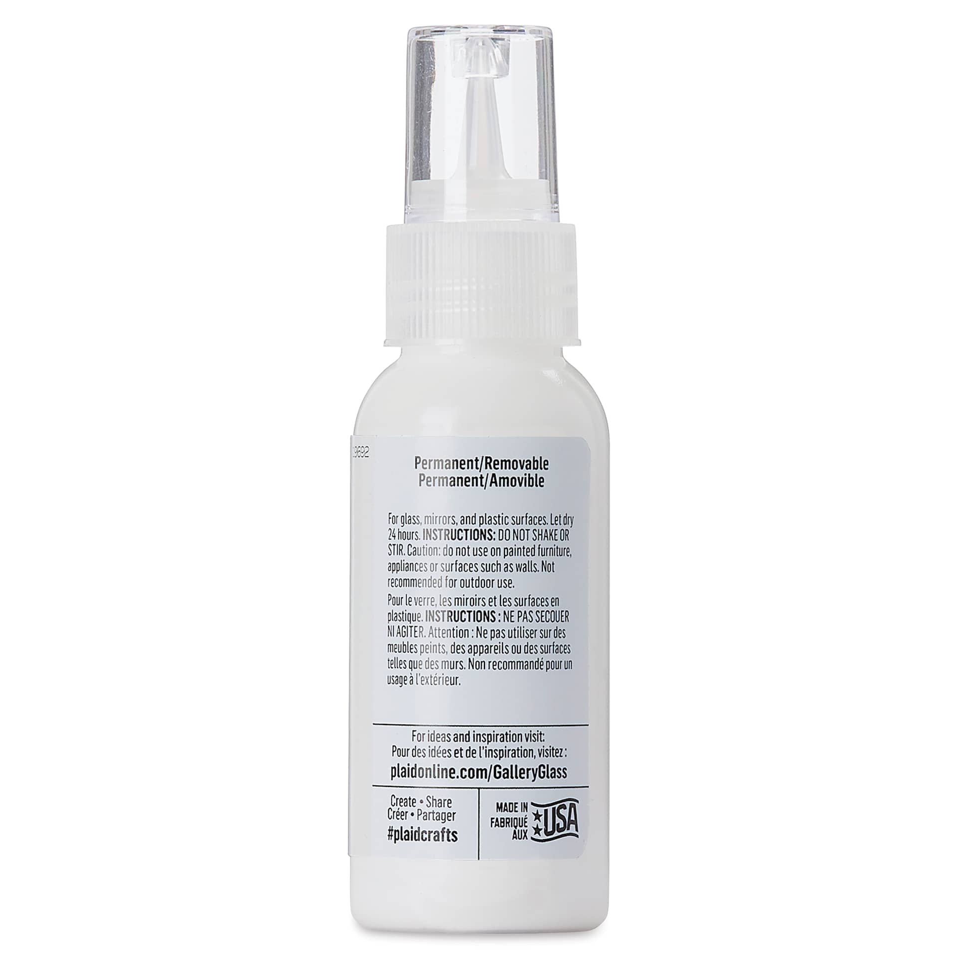 Gallery Glass Paint - Bright White, 2 oz (Back of bottle)