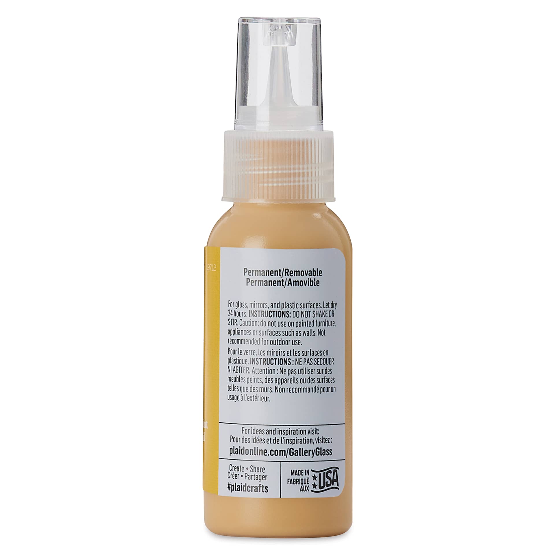 Gallery Glass Paint - Amber, 2 oz (Back of bottle)