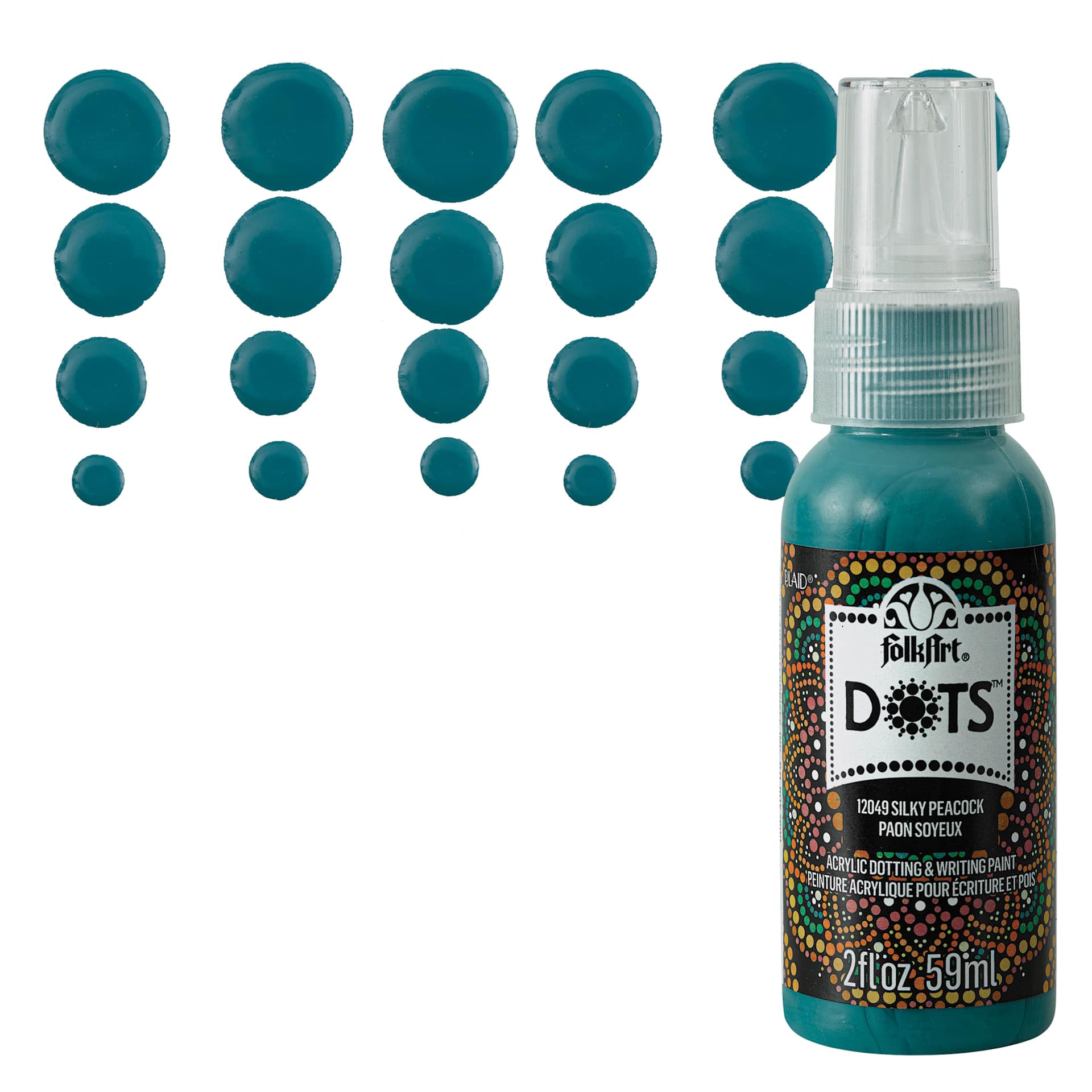 FolkArt Dots Acrylic Paint - Silky Peacock, 2 oz bottle and swatch