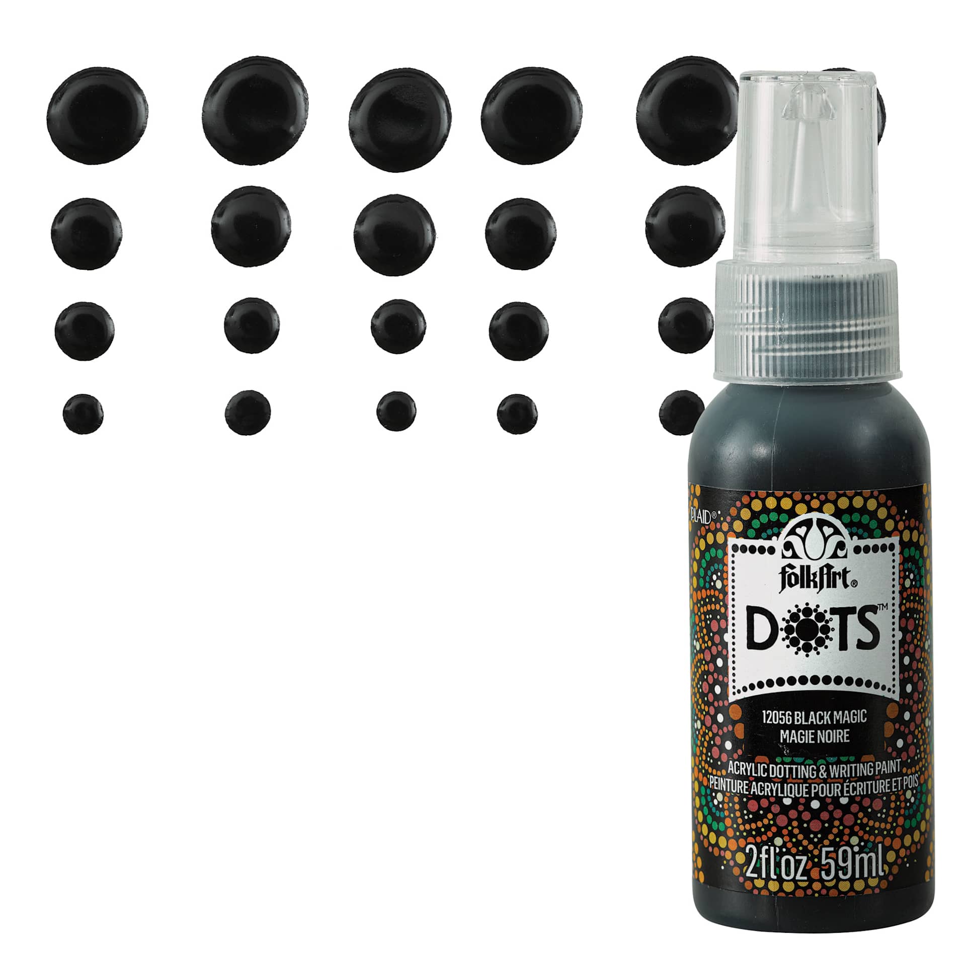 FolkArt Dots Acrylic Paint - Black Magic, 2 oz bottle and swatch