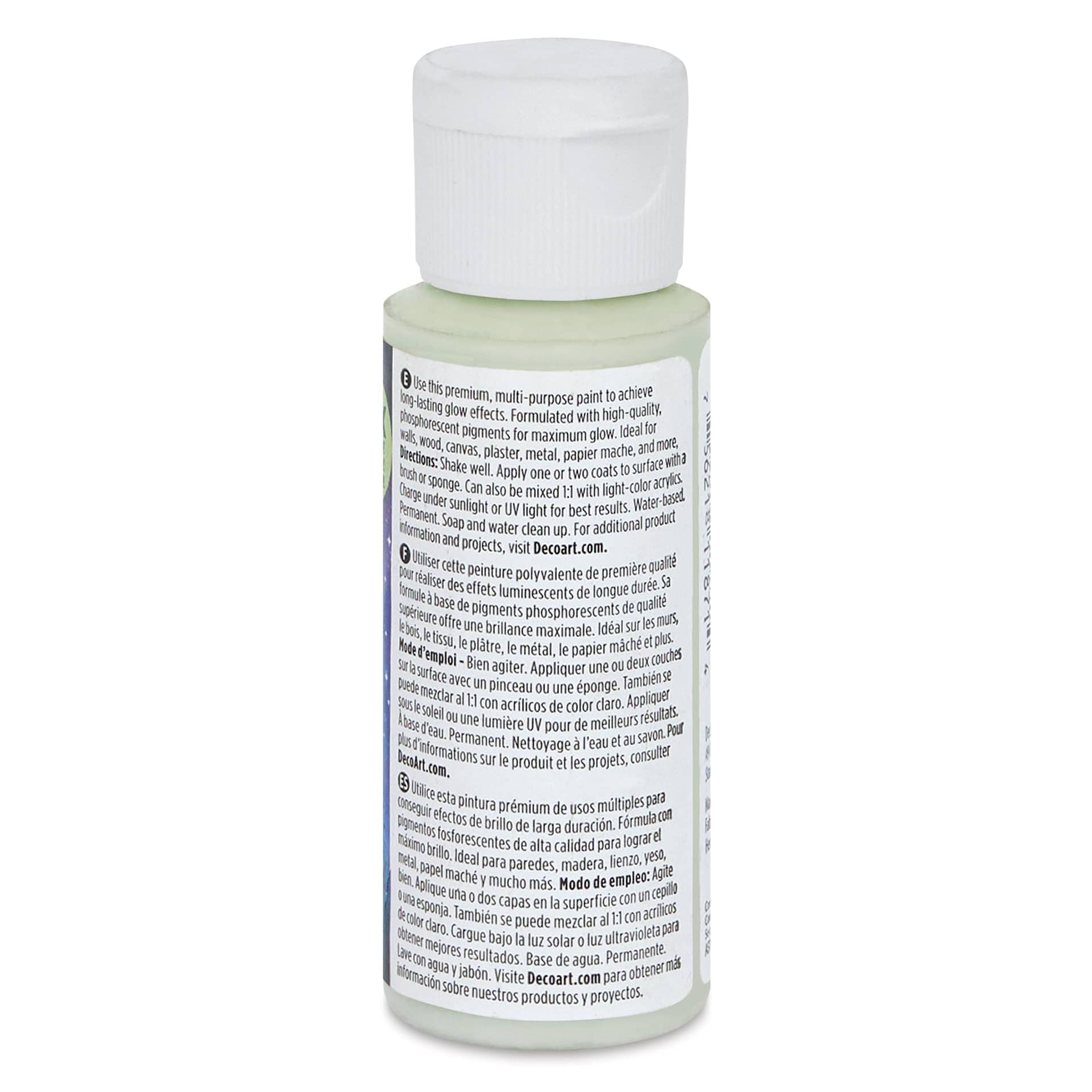 DecoArt Ultimate Glow-in-the-Dark Acrylic Paint - 2 oz right side of bottle