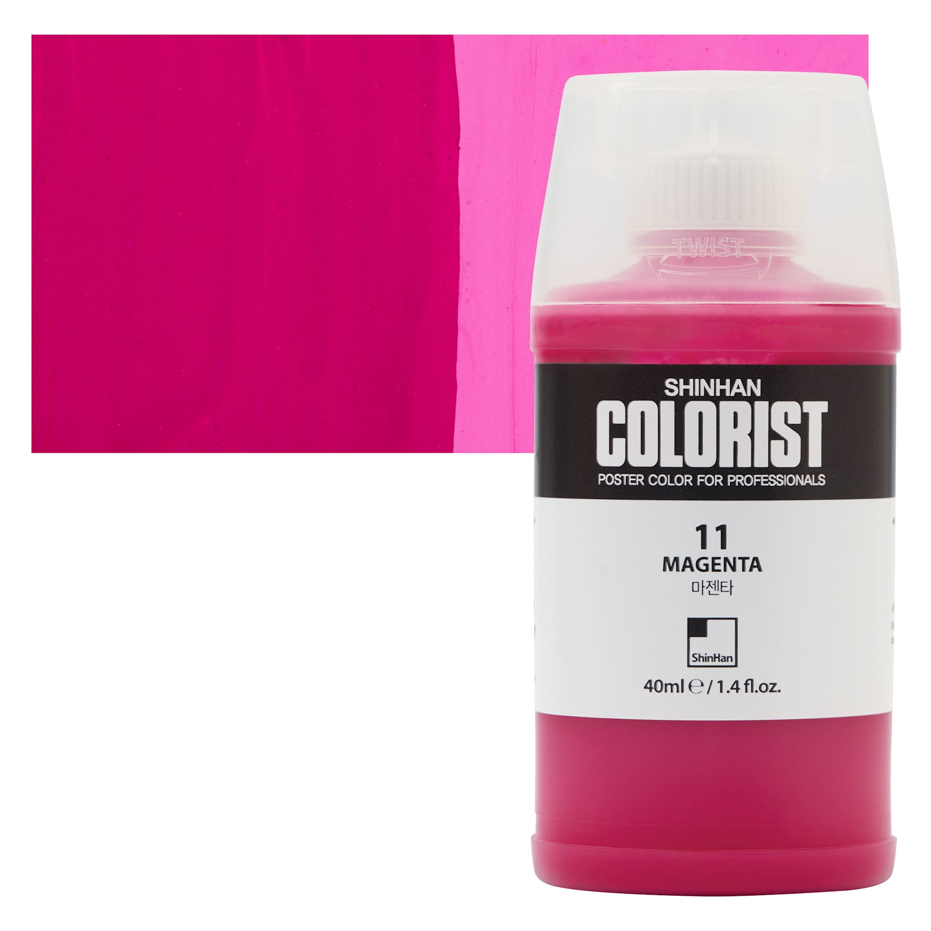 ShinHan Colorist Poster Color Paint - Magenta, 40 ml bottle and swatch