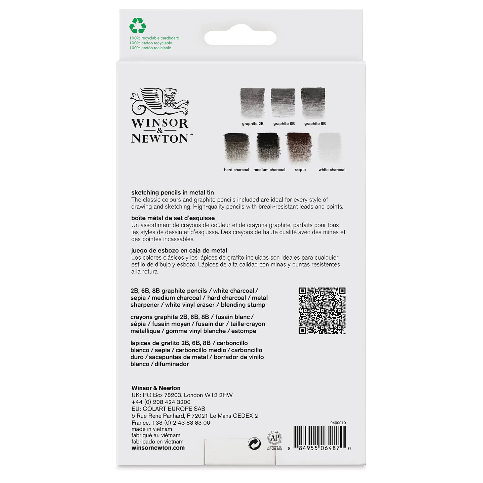 Winsor & Newton Studio Collection Sketching Pencils - Set of 10, back of the packaging