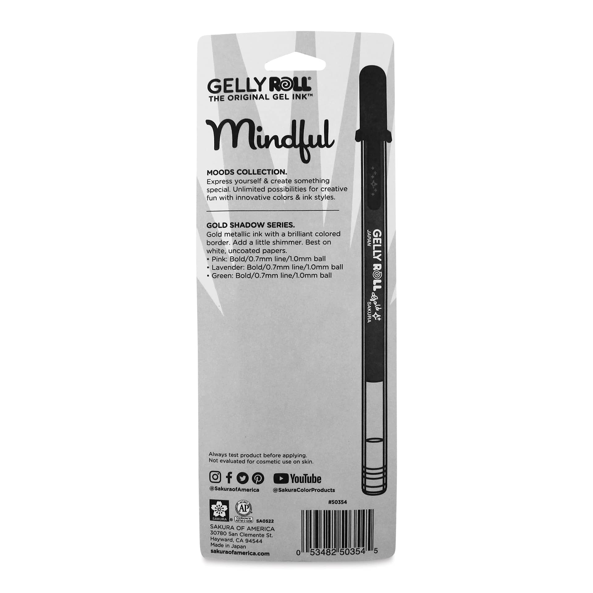 Sakura Gelly Roll Moods Collection Pens - Mindful, Set of 3, back of the packaging