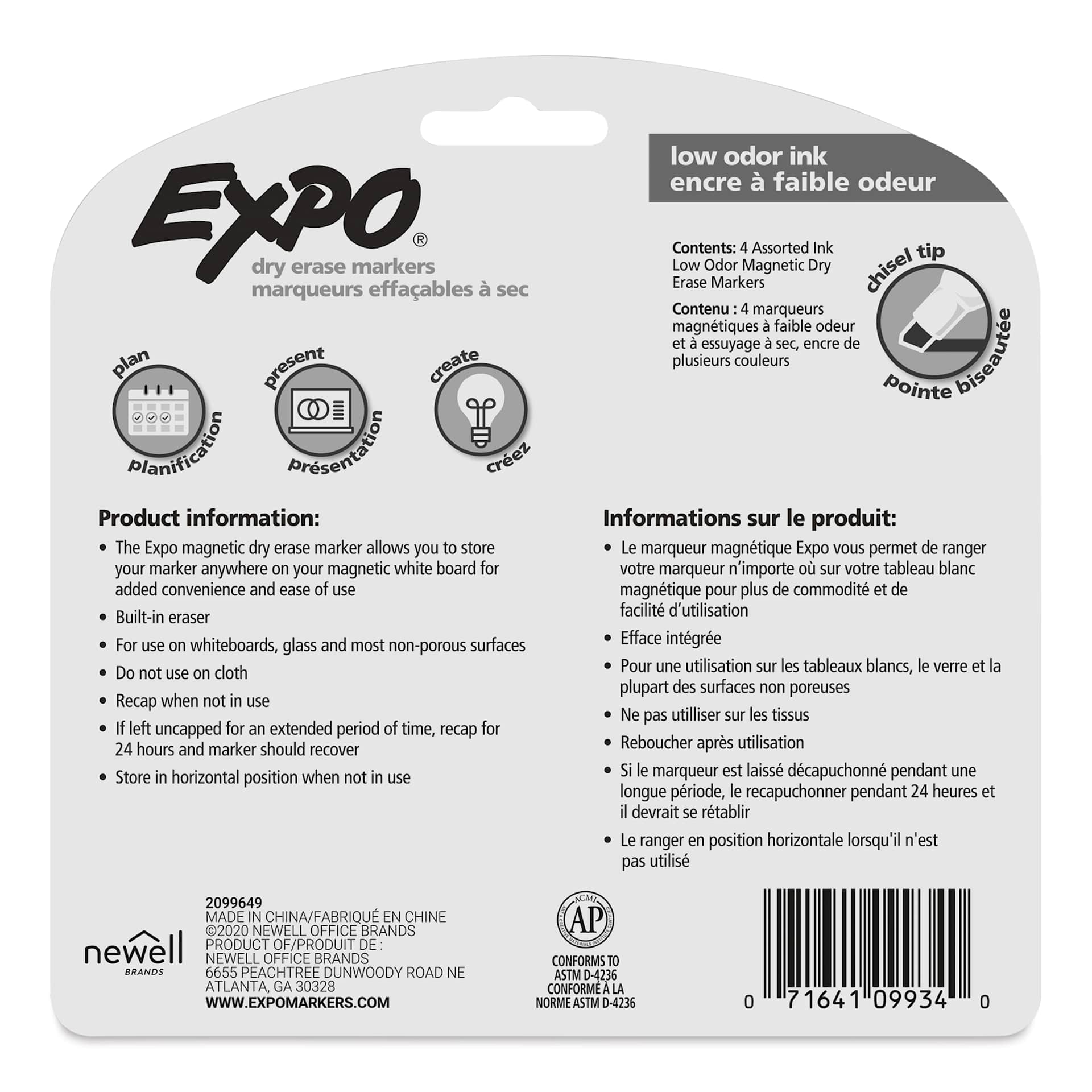 Expo Magnetic Dry Erase Markers - Chisel Tip, Assorted, Set of 4, back of the packaging