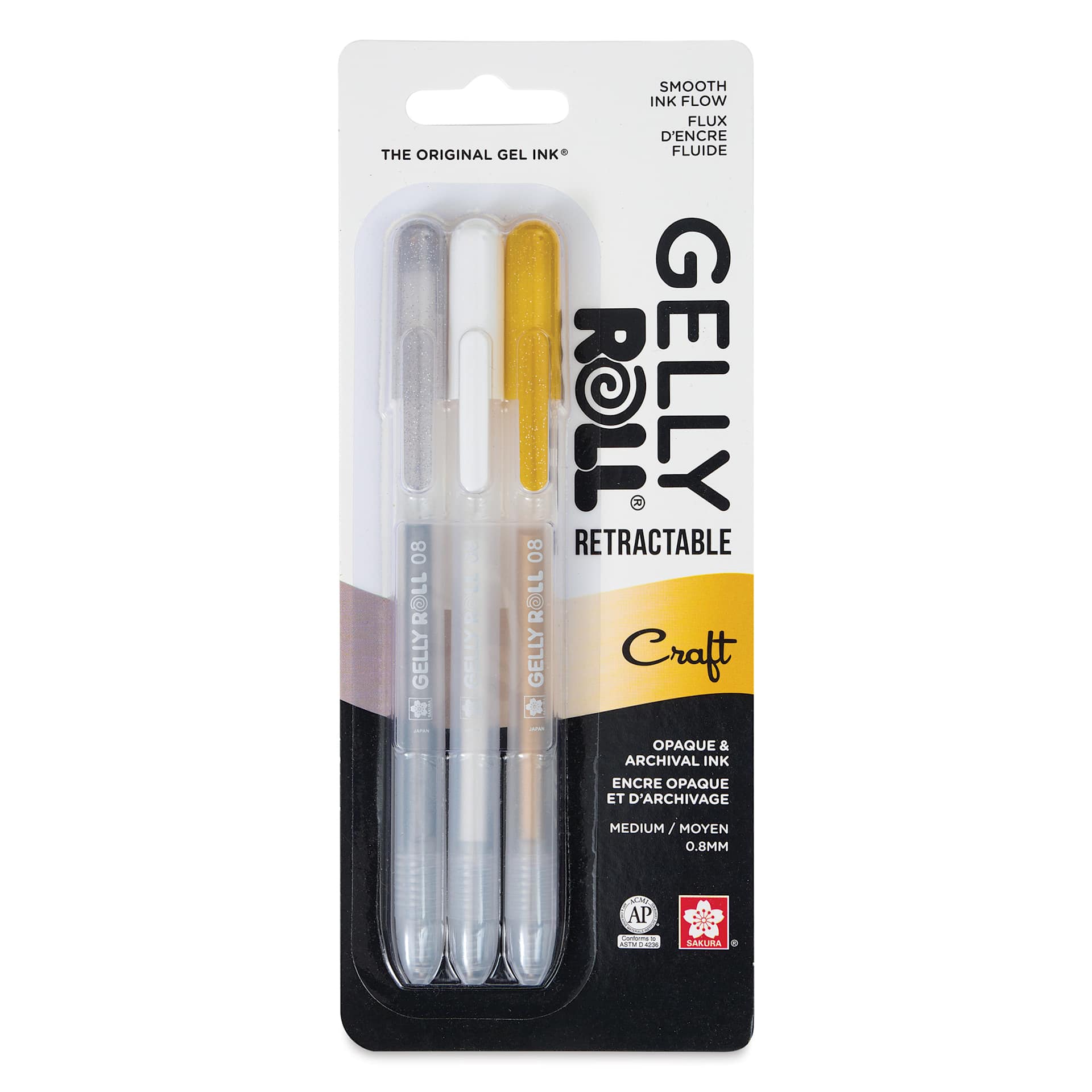 Sakura Gelly Roll Retractable Craft Pens - Assorted, Set of 3, front of the packaging