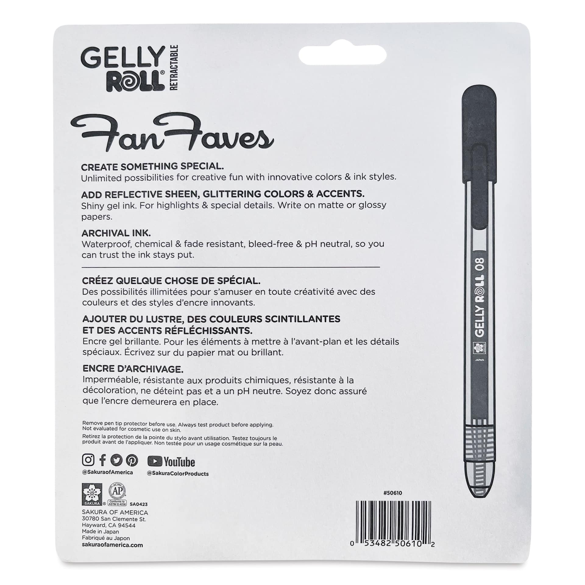 Sakura Gelly Roll Retractable Fan Faves - Medium Tip, Set of 10, back of the packaging