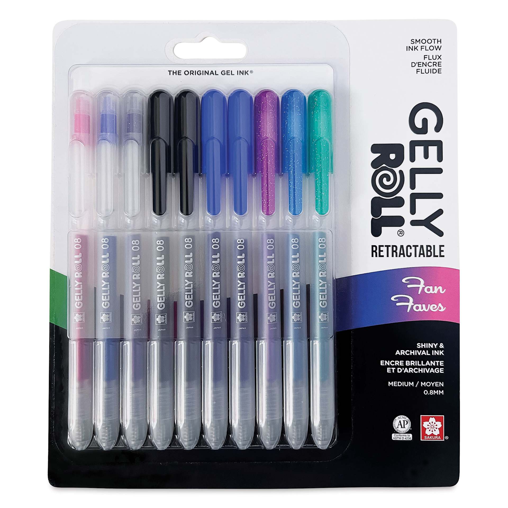 Sakura Gelly Roll Retractable Fan Faves - Medium Tip, Set of 10, front of the packaging