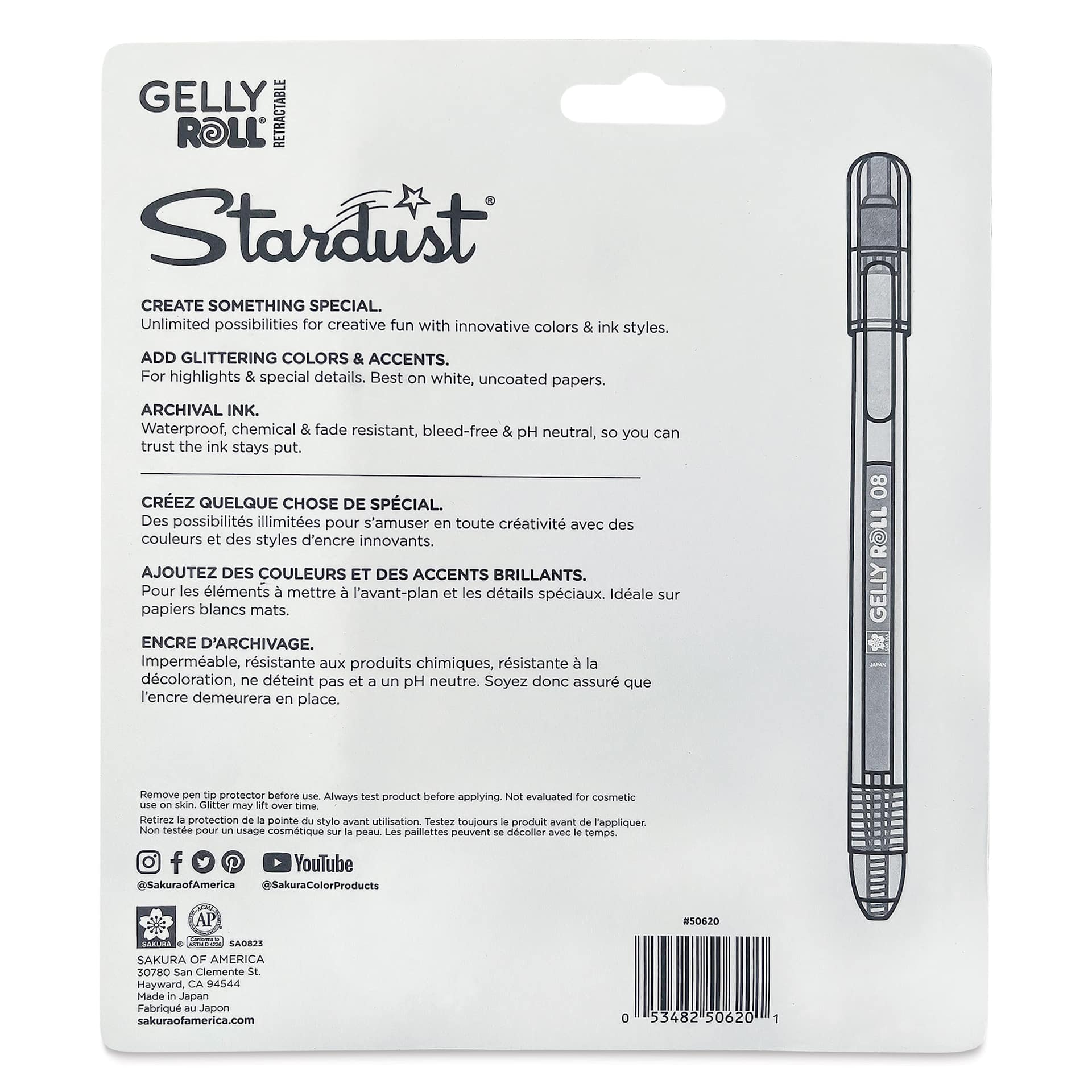 Sakura Gelly Roll Retractable Stardust Pen - Set of 10, back of the packaging