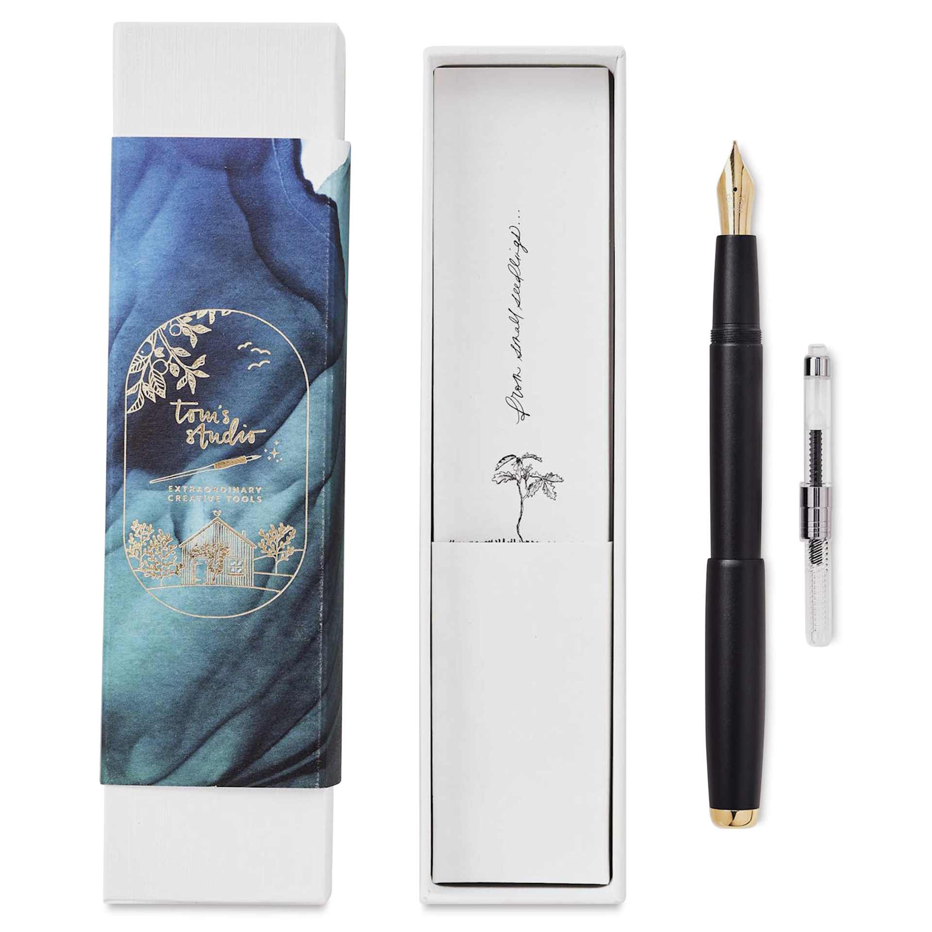 Tom's Studio Fountain Semi-Flex Nib Pen - Black, Extra Fine and ink converter
