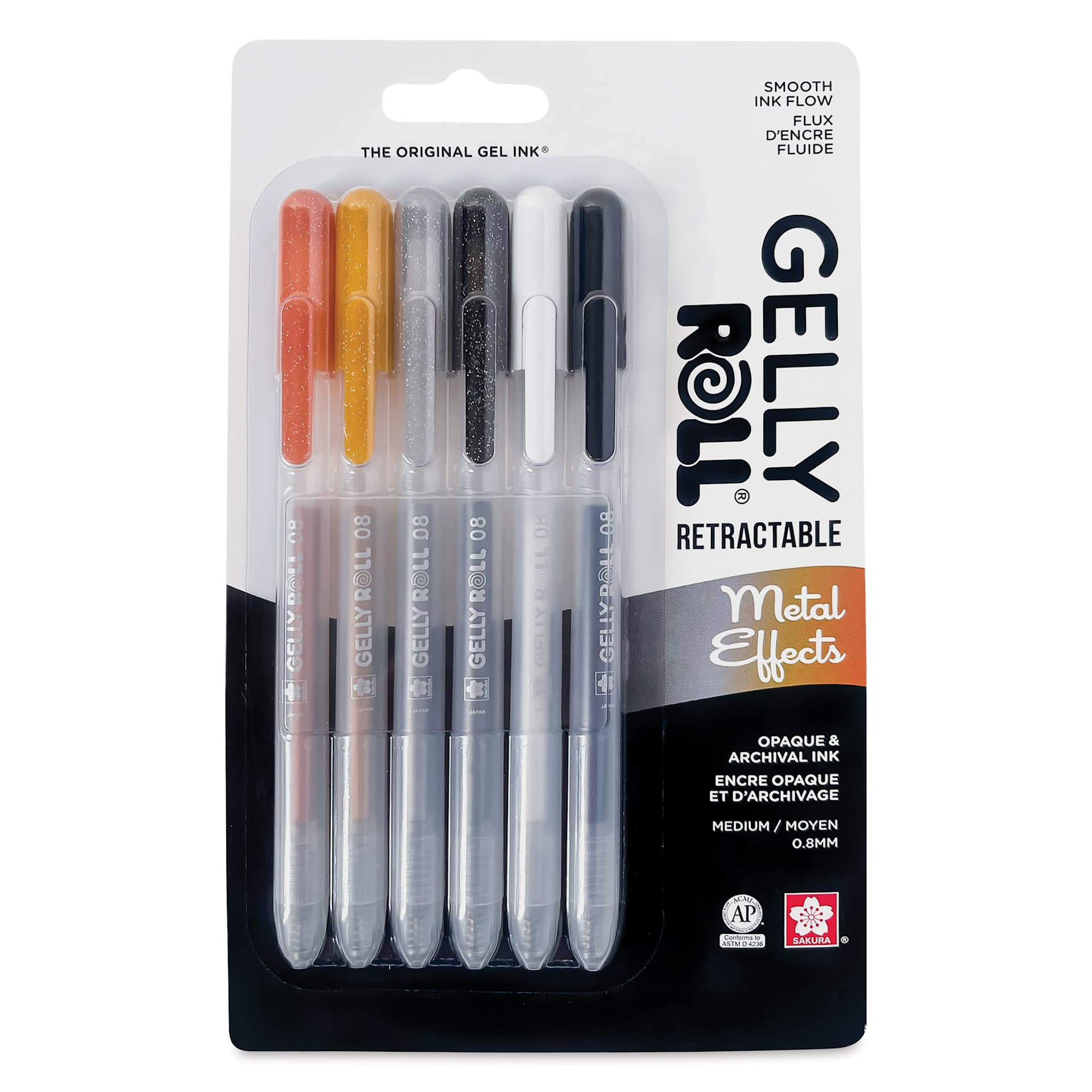 Sakura Gelly Roll Retractable Effects Pens - Metal Effects, Set of 6, front of the packaging