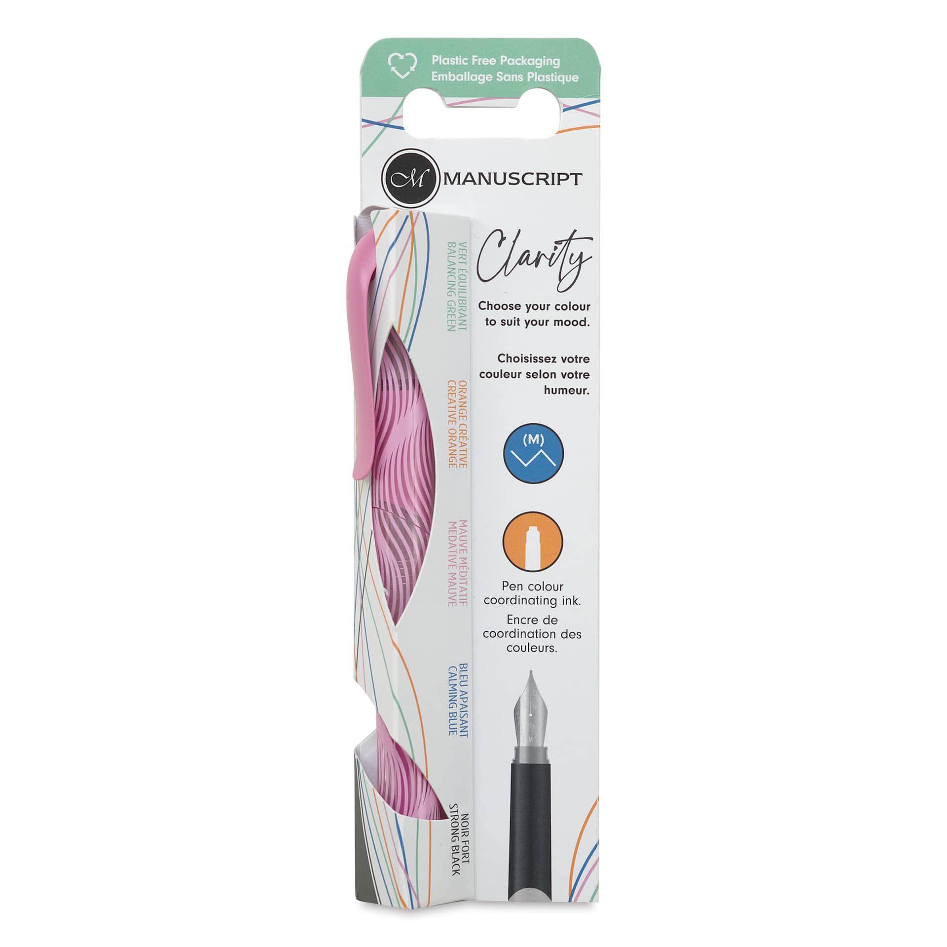 Manuscript Clarity Fountain Pen - Iridium Nib, Meditative Mauve, front of packaging