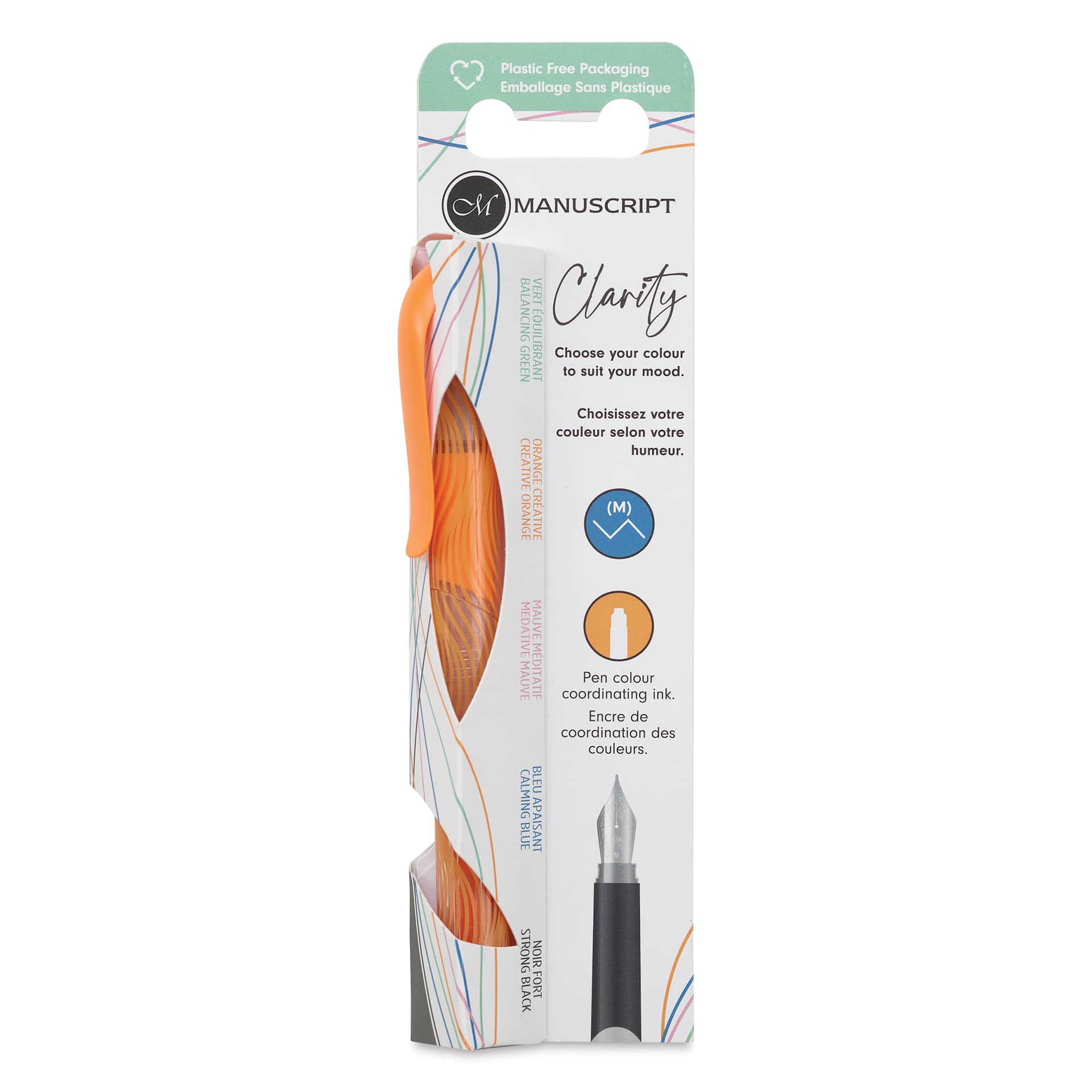 Manuscript Clarity Fountain Pen - Iridium Nib, Creative Orange, front of packaging