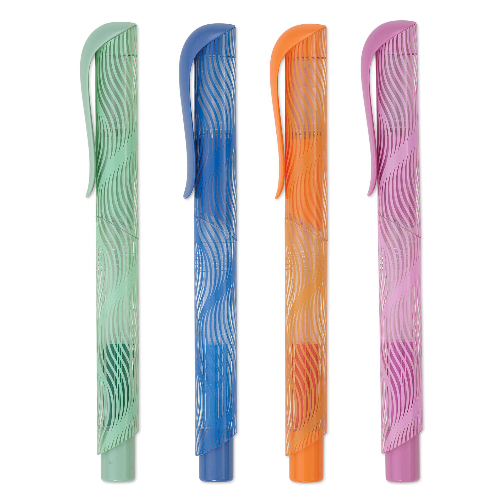 Manuscript Clarity Fountain Pens, multiple colors with caps on
