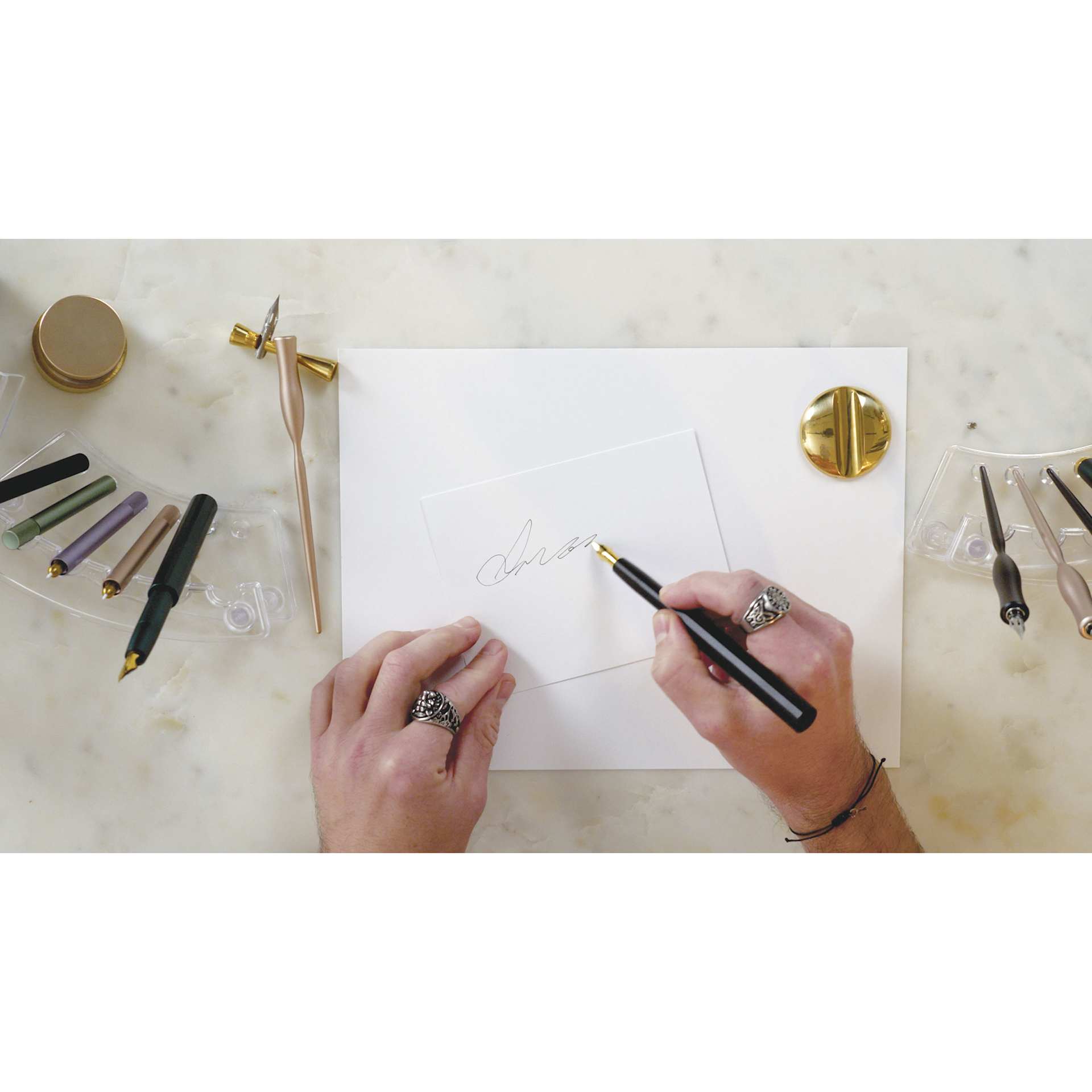 Tom's Studio Pocket Fountain Pen - Black, Extra Fine Semi-Flex Nib, in hand