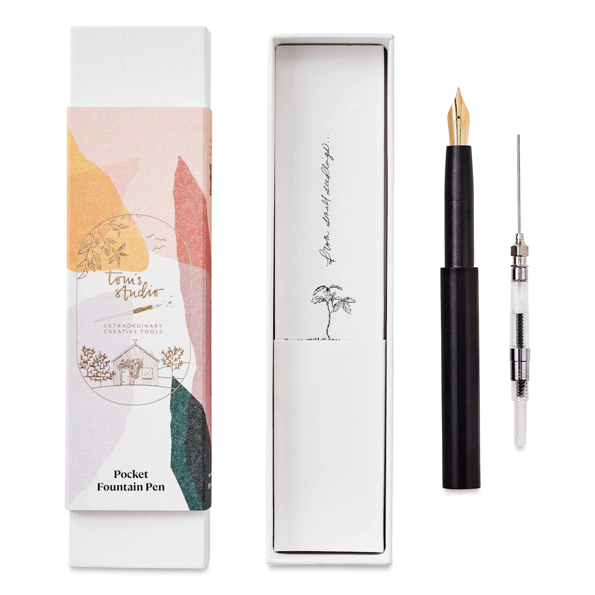Tom's Studio Pocket Fountain Pen - Black, Fine Nib packaging and contents