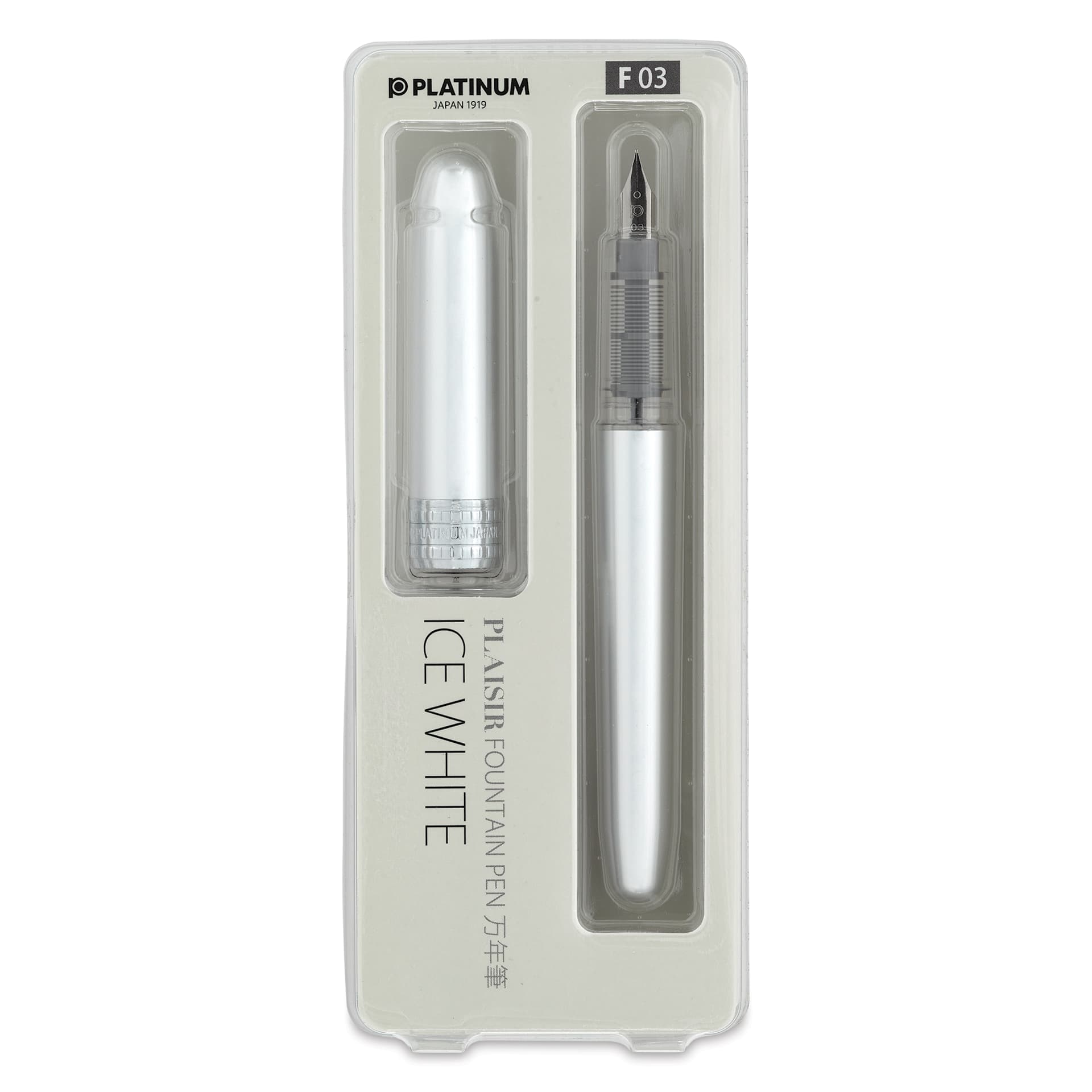 Platinum Plaisir Fountain Pen - Ice White, Fine, front of package