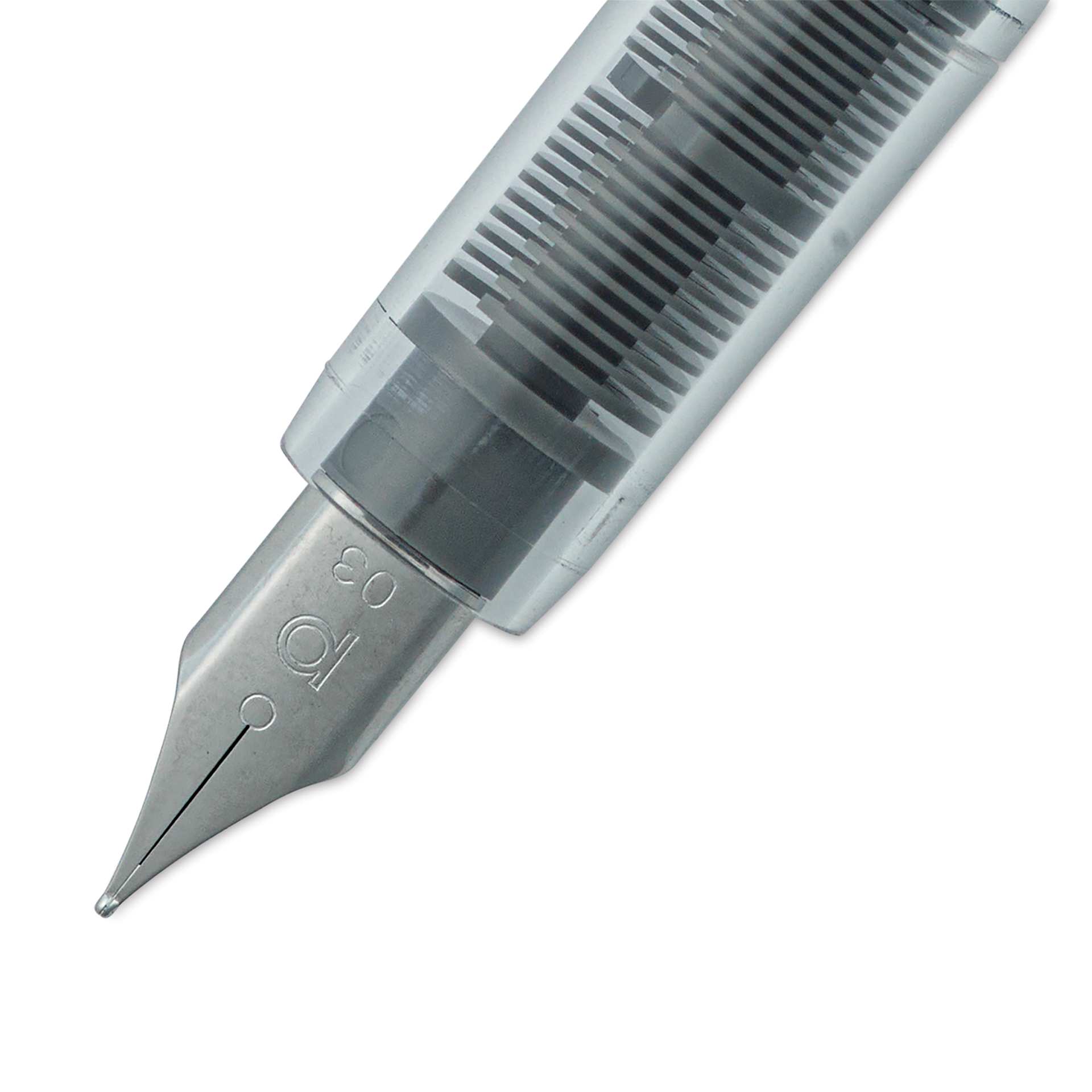 Platinum Preppy Fountain Pen - Crystal, Fine, close-up of front of nib