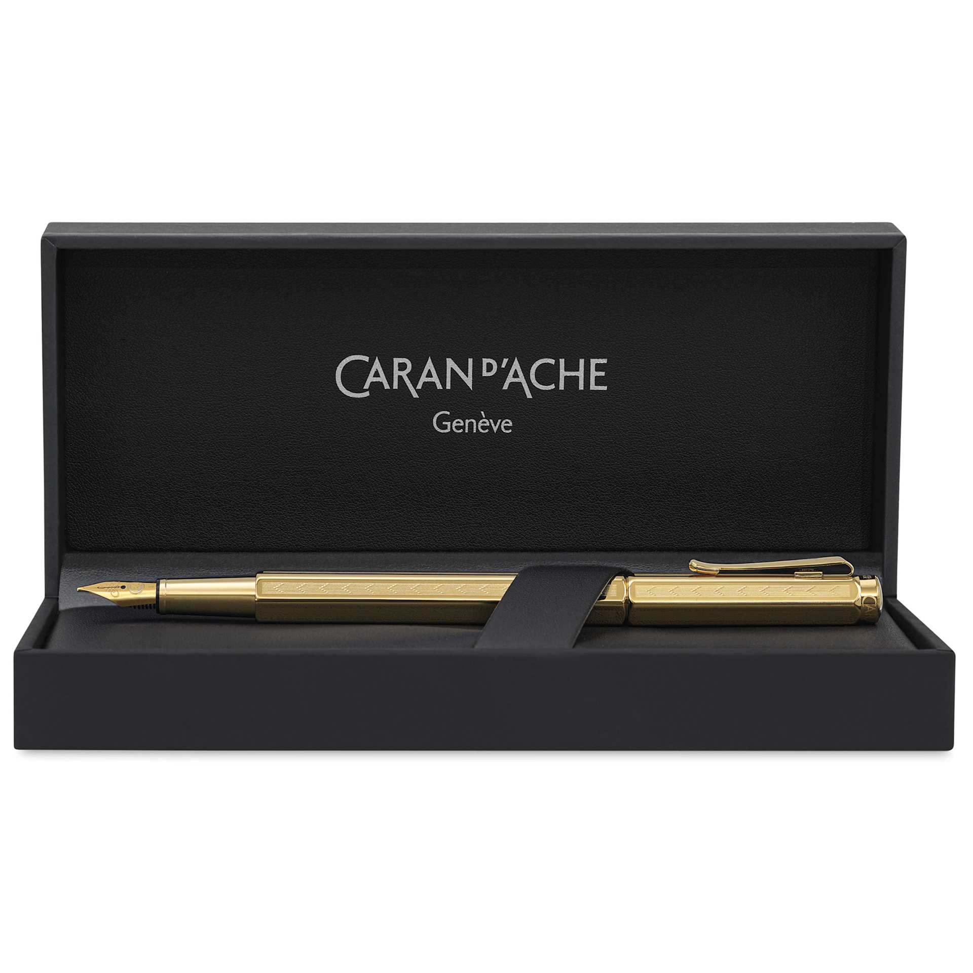 Caran d'Ache Ecridor Chevron Fountain Pen - Gilded, Broad, in packaging (image shows a different size nib)