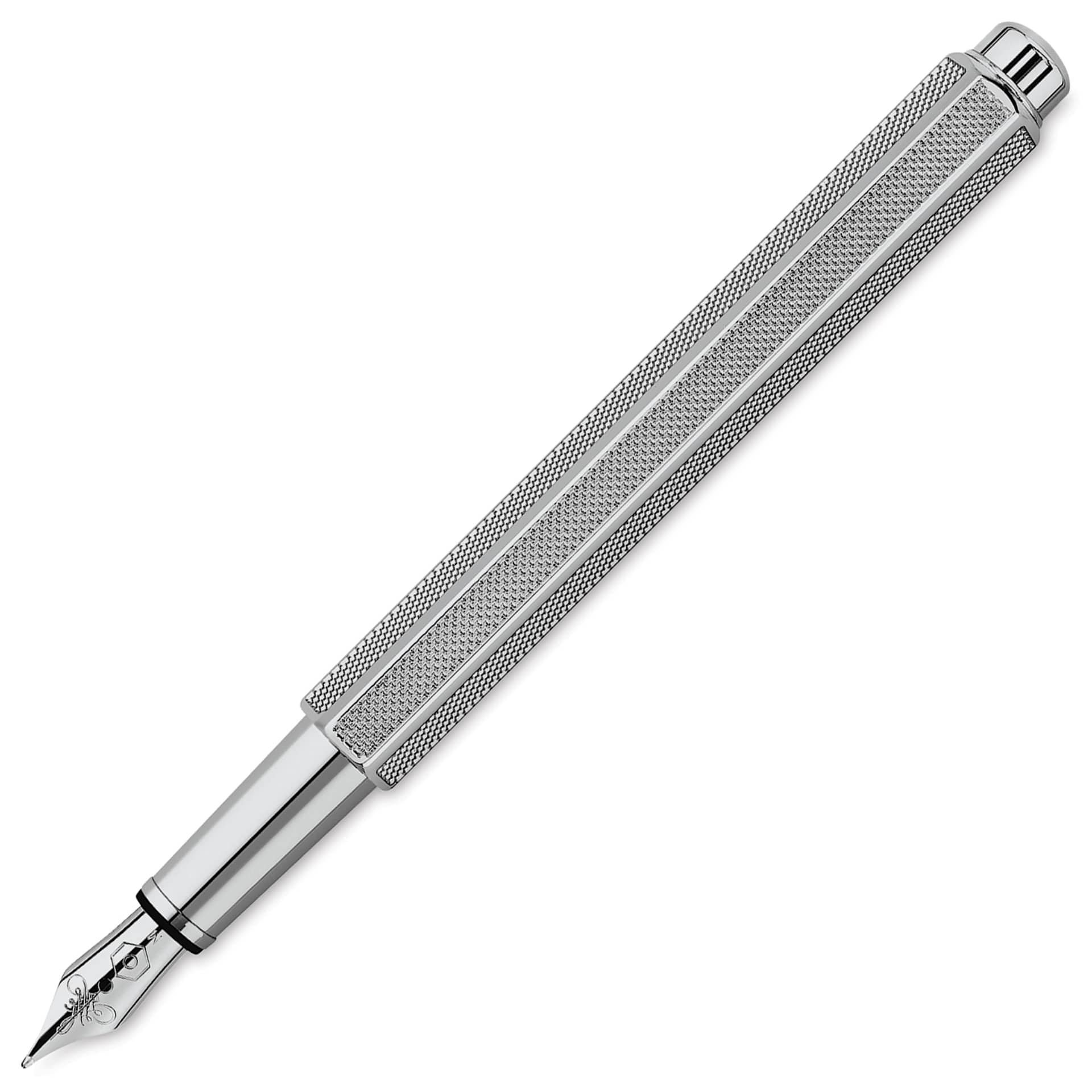 Caran d'Ache Milanese Mesh Fountain Pen - Broad, cap off (image shows a different size nib)