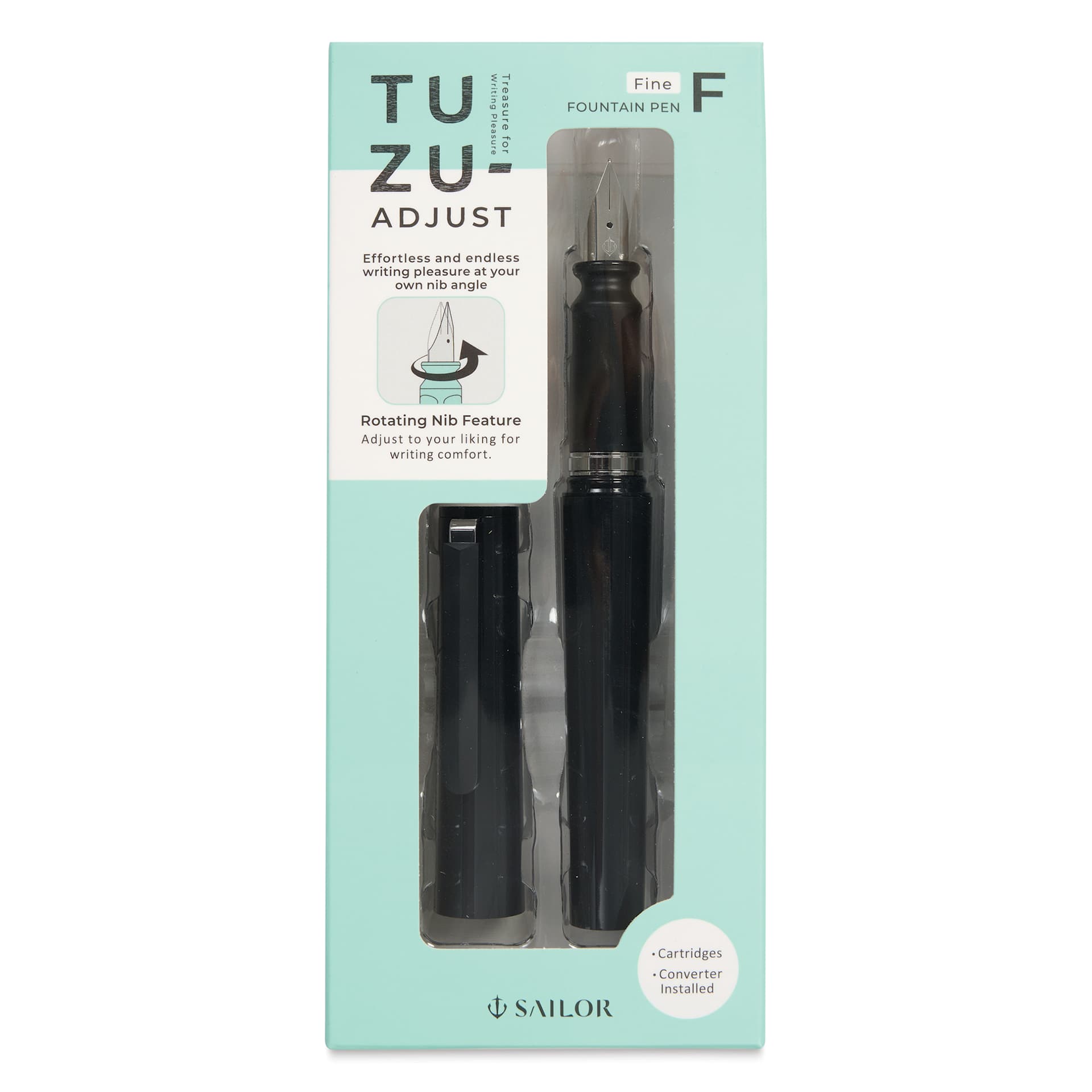 Sailor TUZU Adjust Fountain Pen - Black, Fine, front of packaging