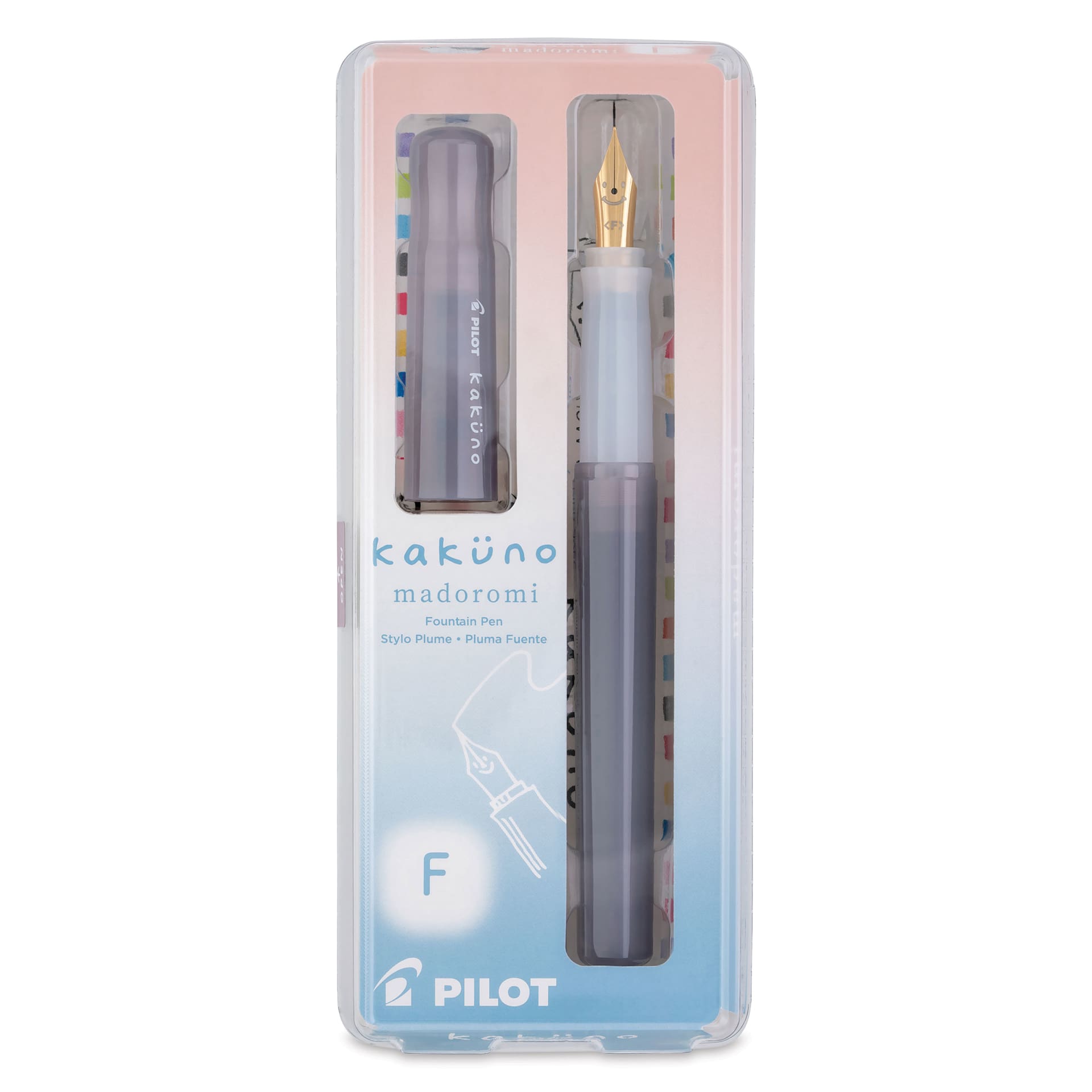 Pilot Kakuno Madoromi Fountain Pen - Nimbus Gray, Fine Nib, front of packaging