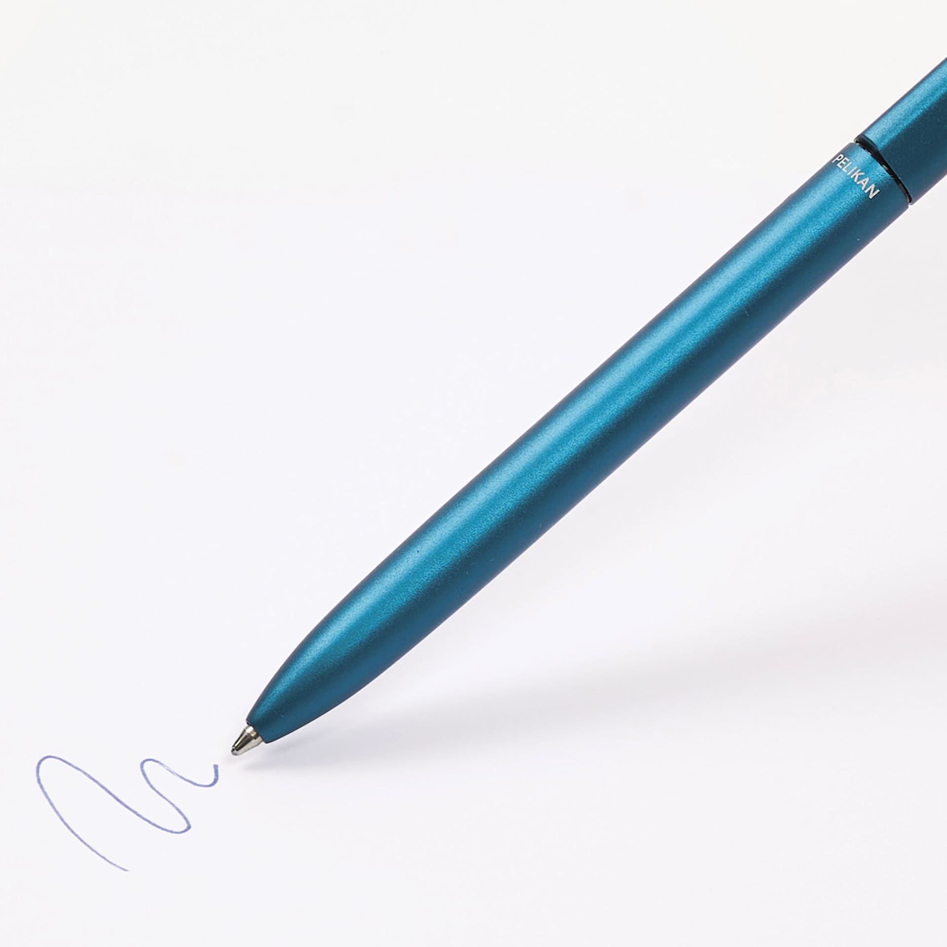 Pelikan Ineo Ballpoint Pen in Ocean Blue witha written swatch