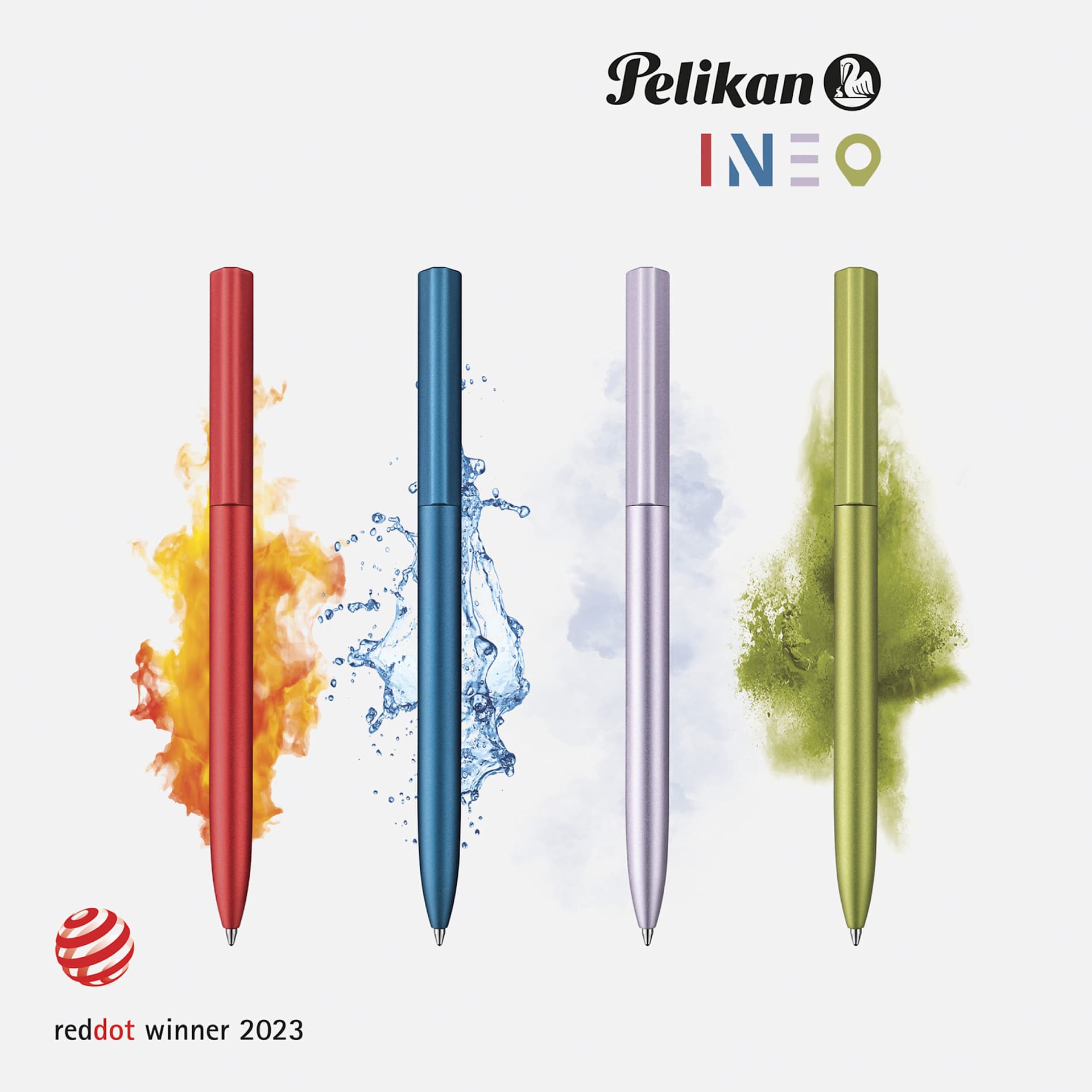 Pelikan Ineo Ballpoint Pens displayed with the four elements.