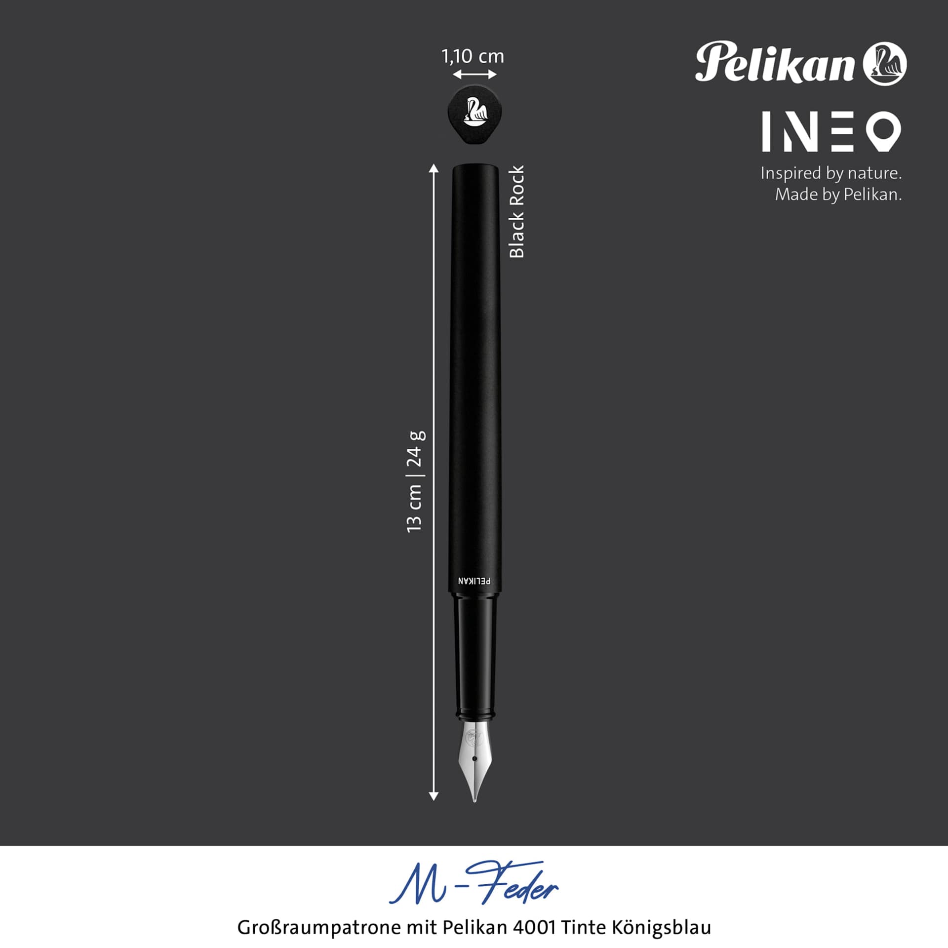 Pelikan Ineo Fountain Pen - Black Rock with dimension