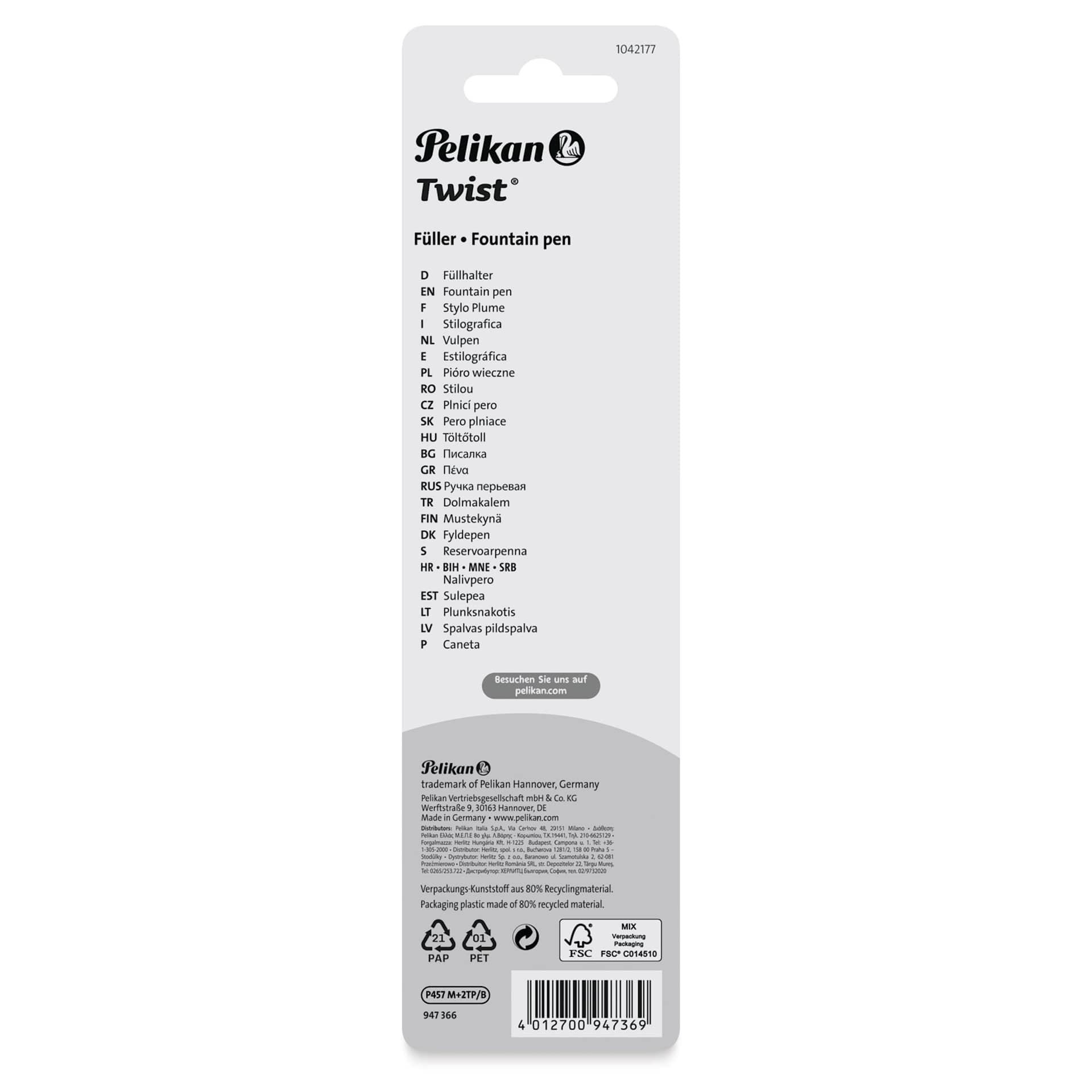 Pelikan Twist Fountain Pen - Silver, Medium Tip, back of the packaging
