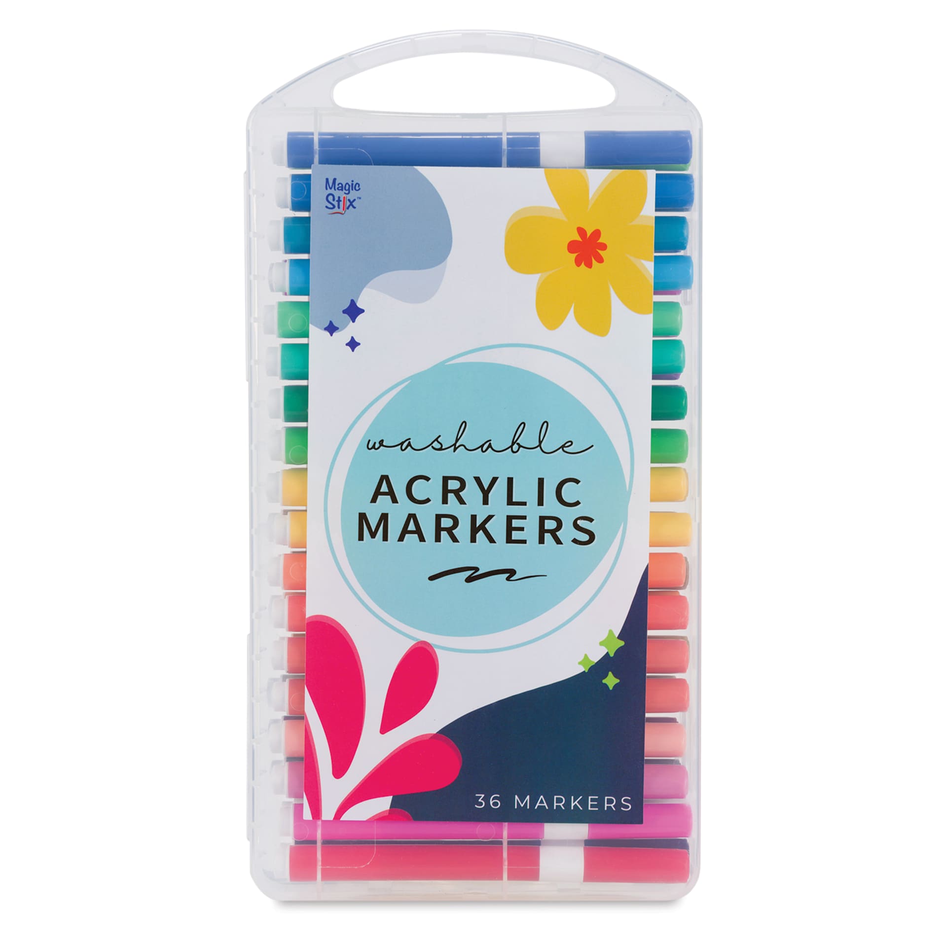 Magic Stix Washable Acrylic Markers - Assorted Color, Set of 36, front of the packaging